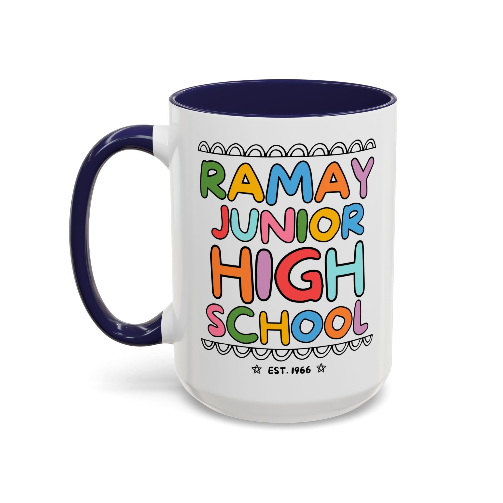 Ramay Junior High School 15 Oz Coffee Mug: Rainbow Letters - Opal and June