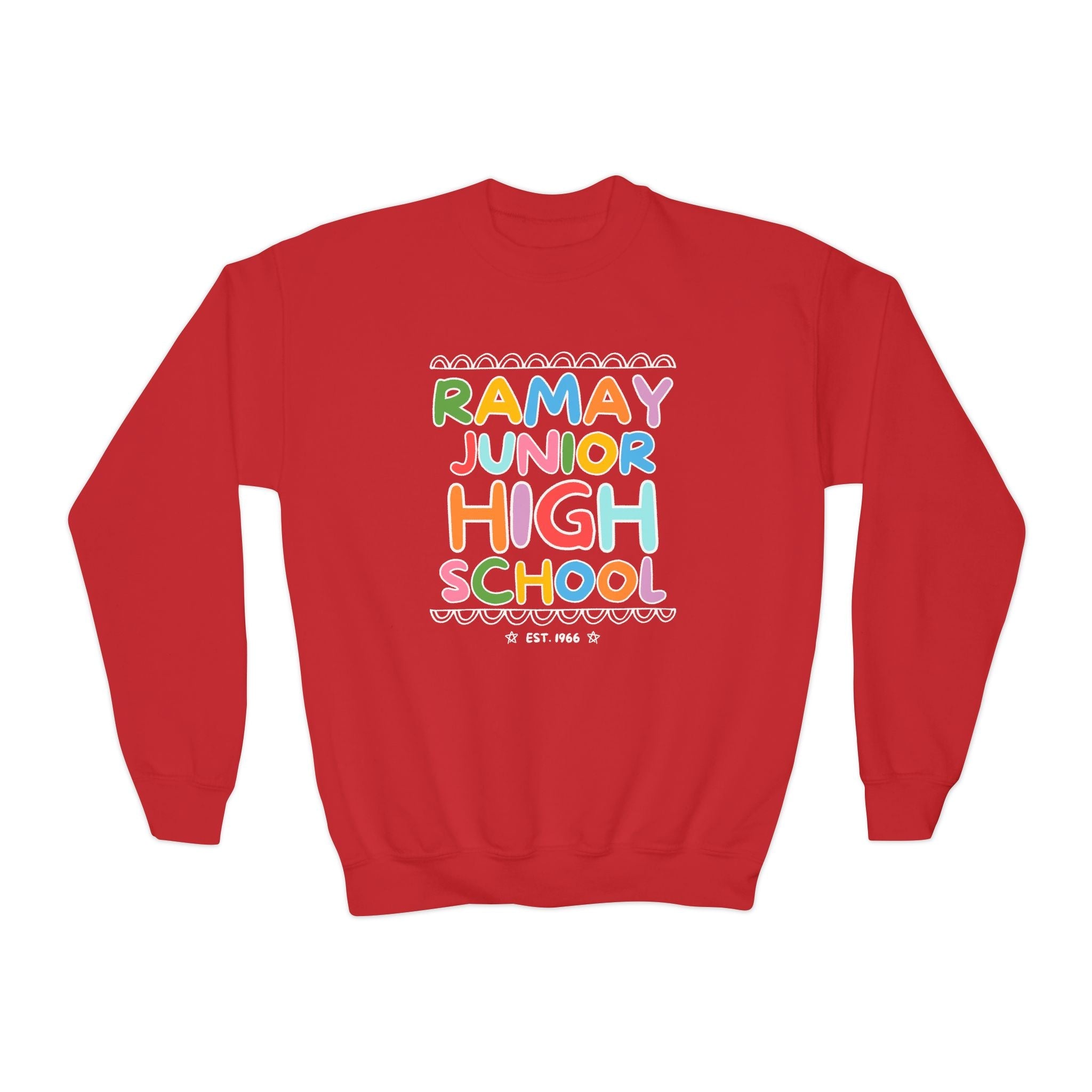 Ramay Junior High School Kids Sweatshirt: Rainbow Letters - Opal and June