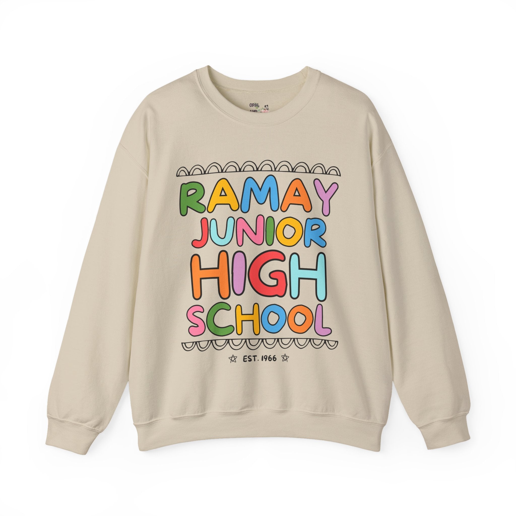 Ramay Junior High School Sweatshirt: Rainbow Letters - Opal and June