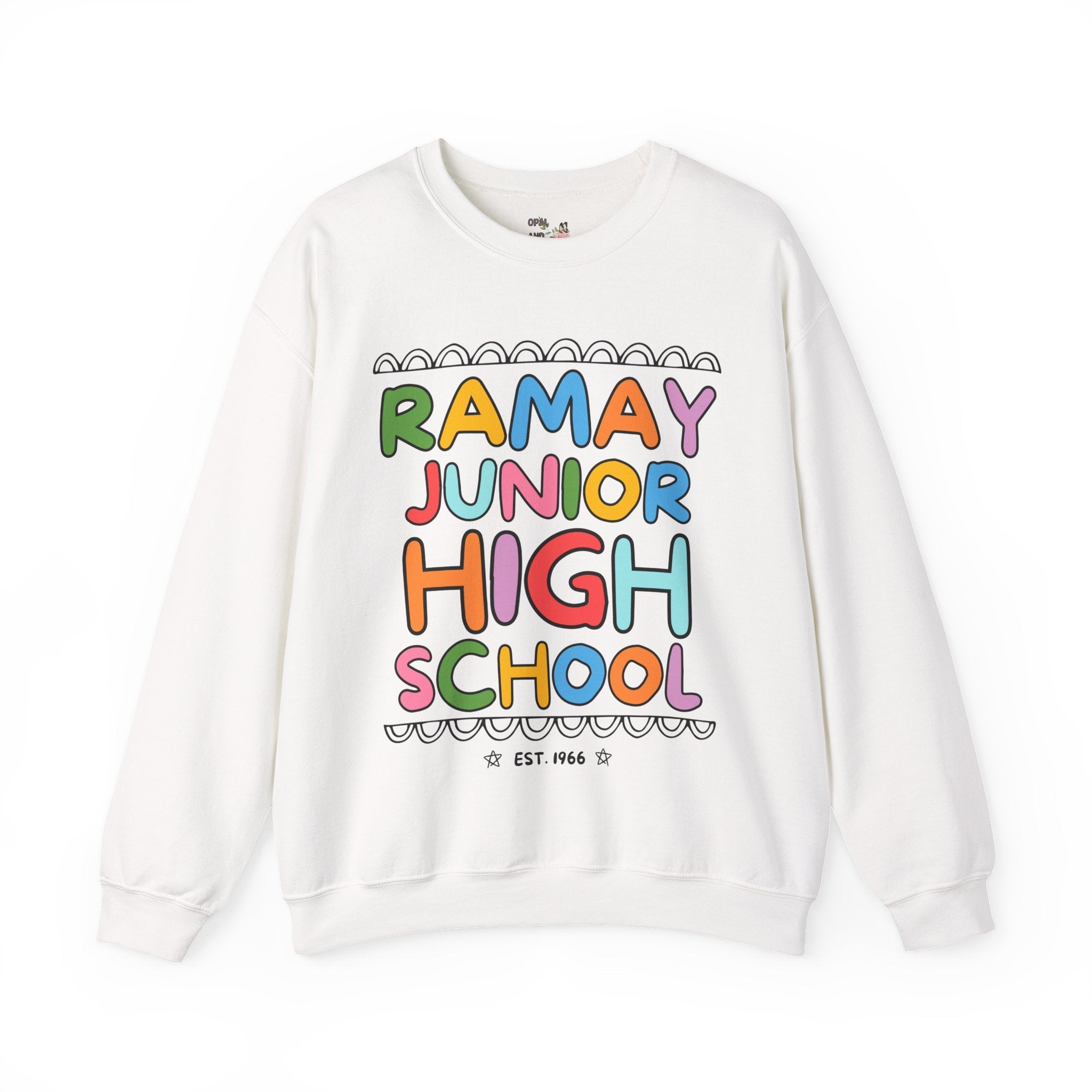 Ramay Junior High School Sweatshirt: Rainbow Letters - Opal and June