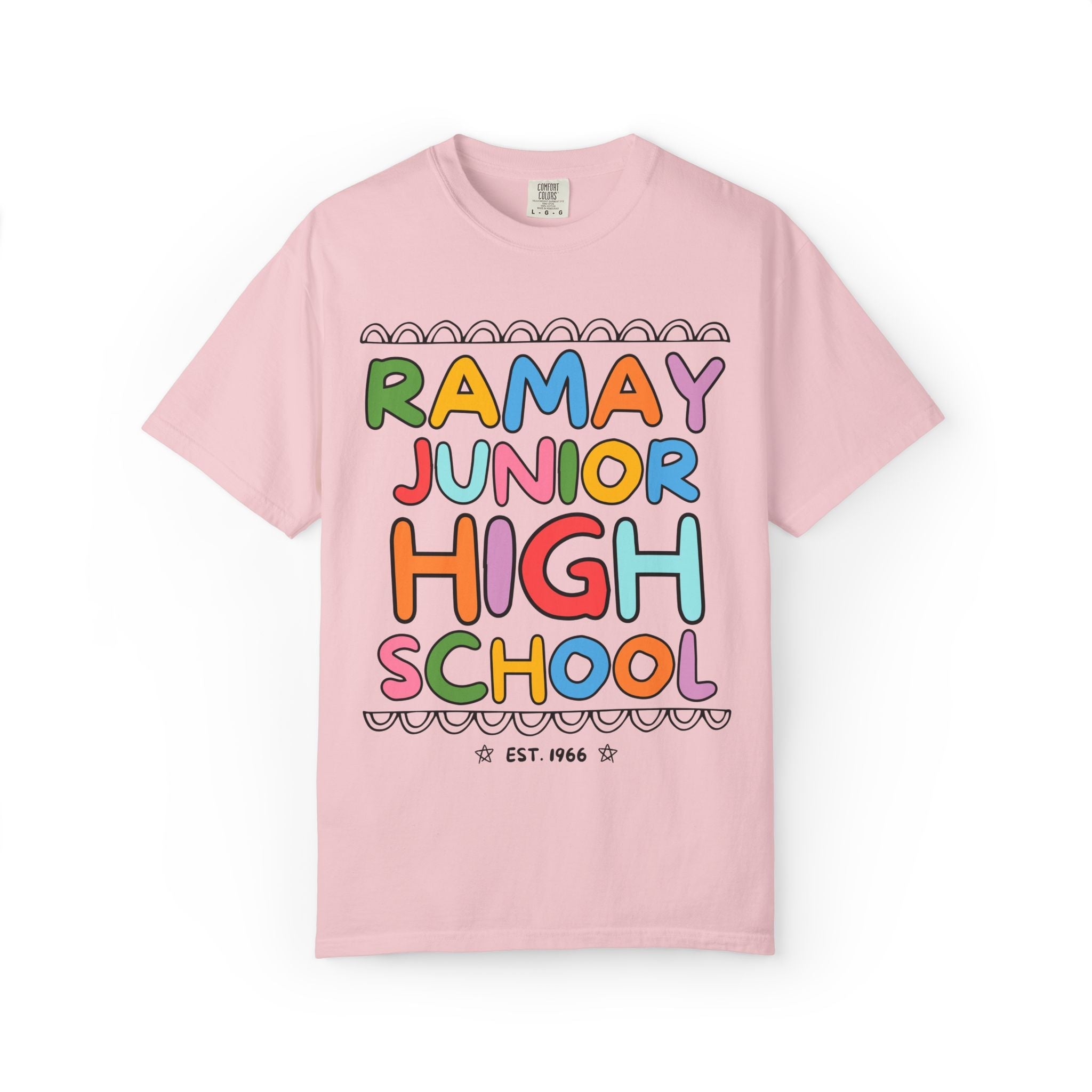 Ramay Junior High School Tee Shirt: Rainbow Letters - Opal and June