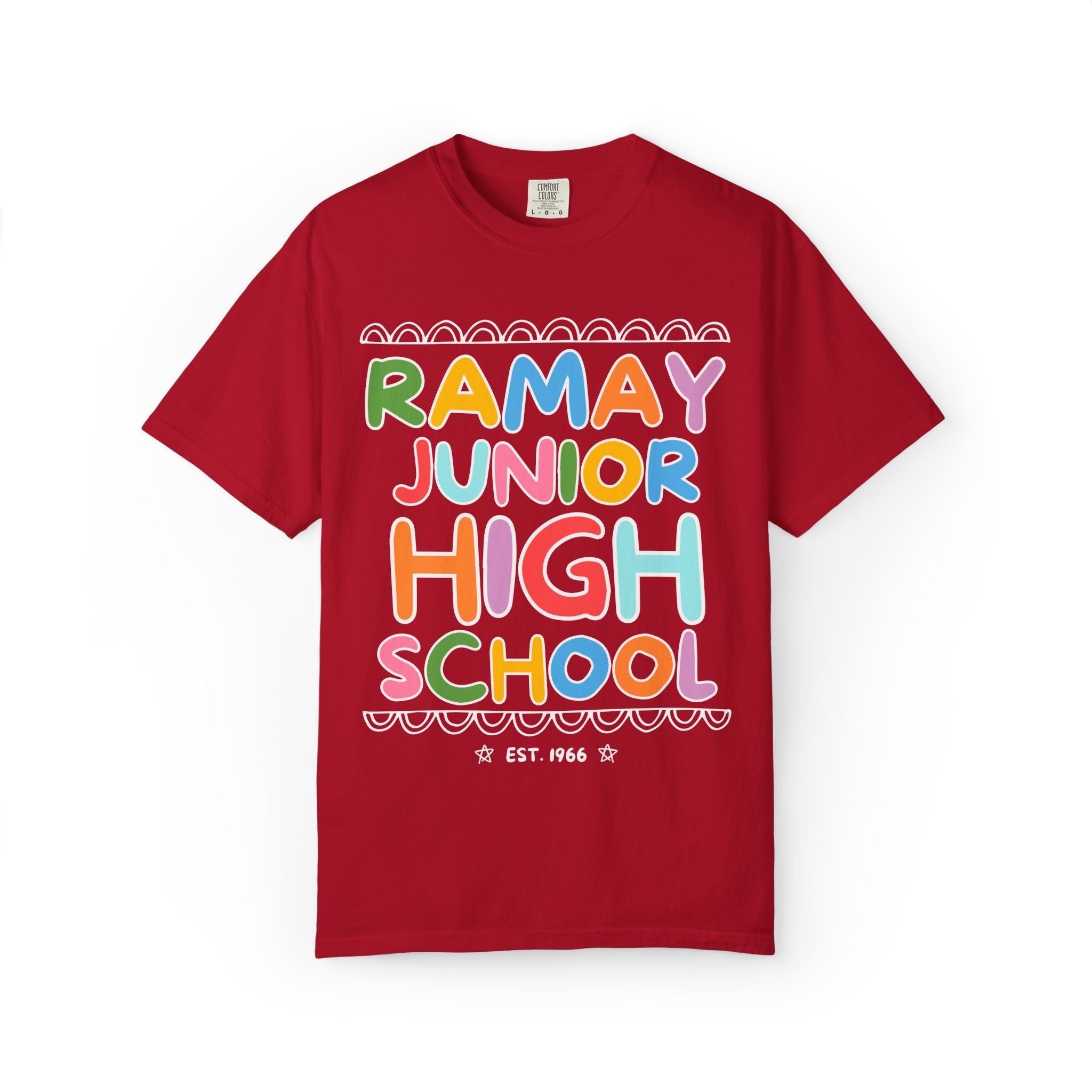 Ramay Junior High School Tee Shirt: Rainbow Letters - Opal and June
