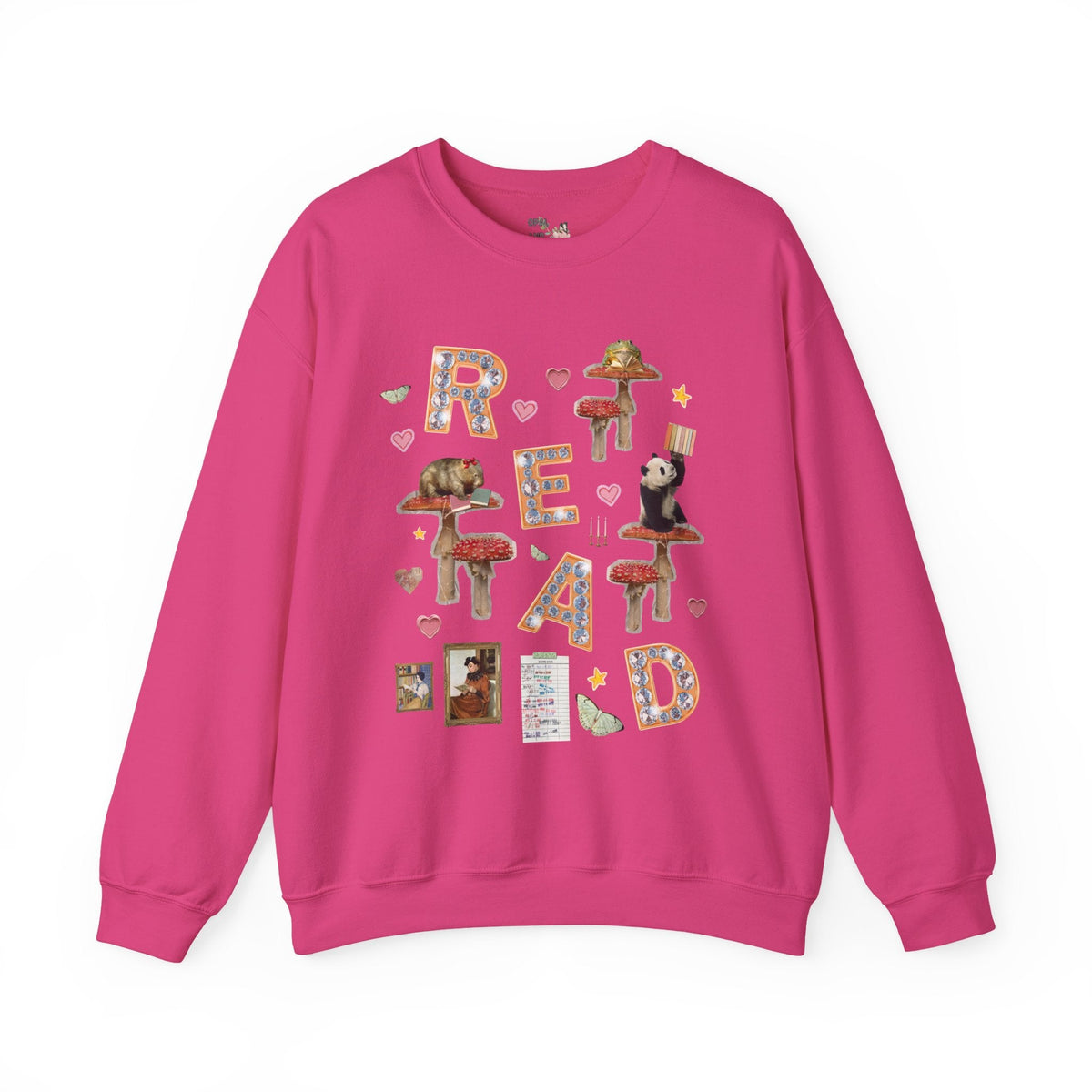 Read Animal Lover Sweatshirt with Famous Paintings and Hearts, Cute 90s Aesthetic Book Lover or Bookworm Crewneck for School Librarian or Reader - Opal and June