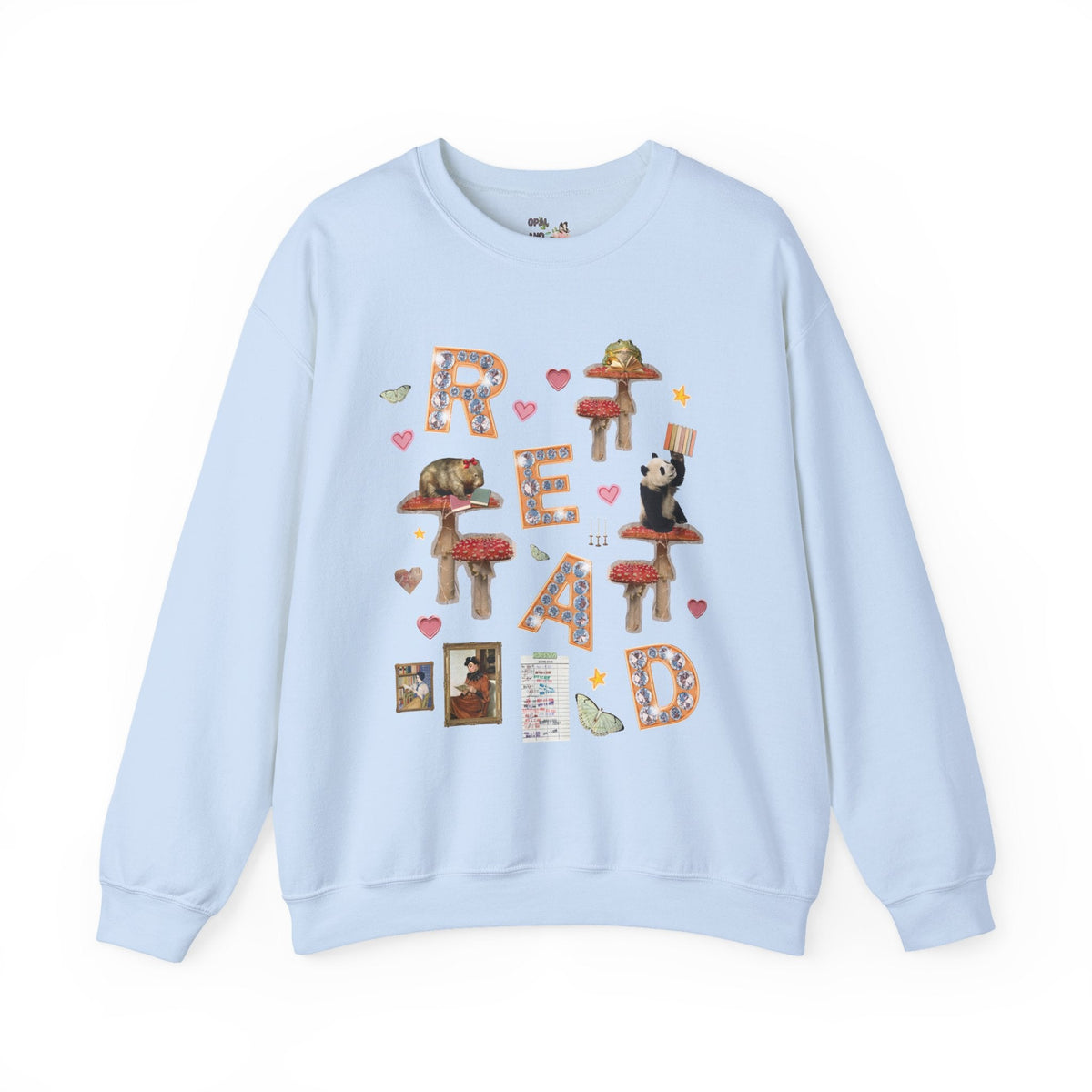 Read Animal Lover Sweatshirt with Famous Paintings and Hearts, Cute 90s Aesthetic Book Lover or Bookworm Crewneck for School Librarian or Reader - Opal and June