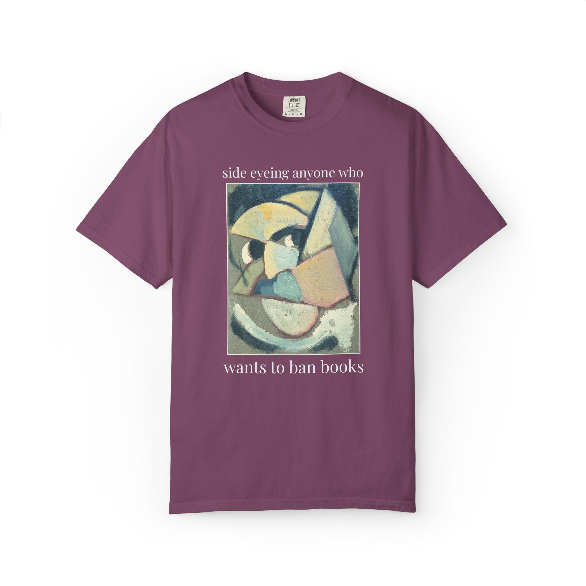 Read Banned Books Art History Lover Tee Shirt, Abstracted Portrait by Theo van Doesburg, Funny Book Lover T-Shirt for Librarian or Reader - Opal and June
