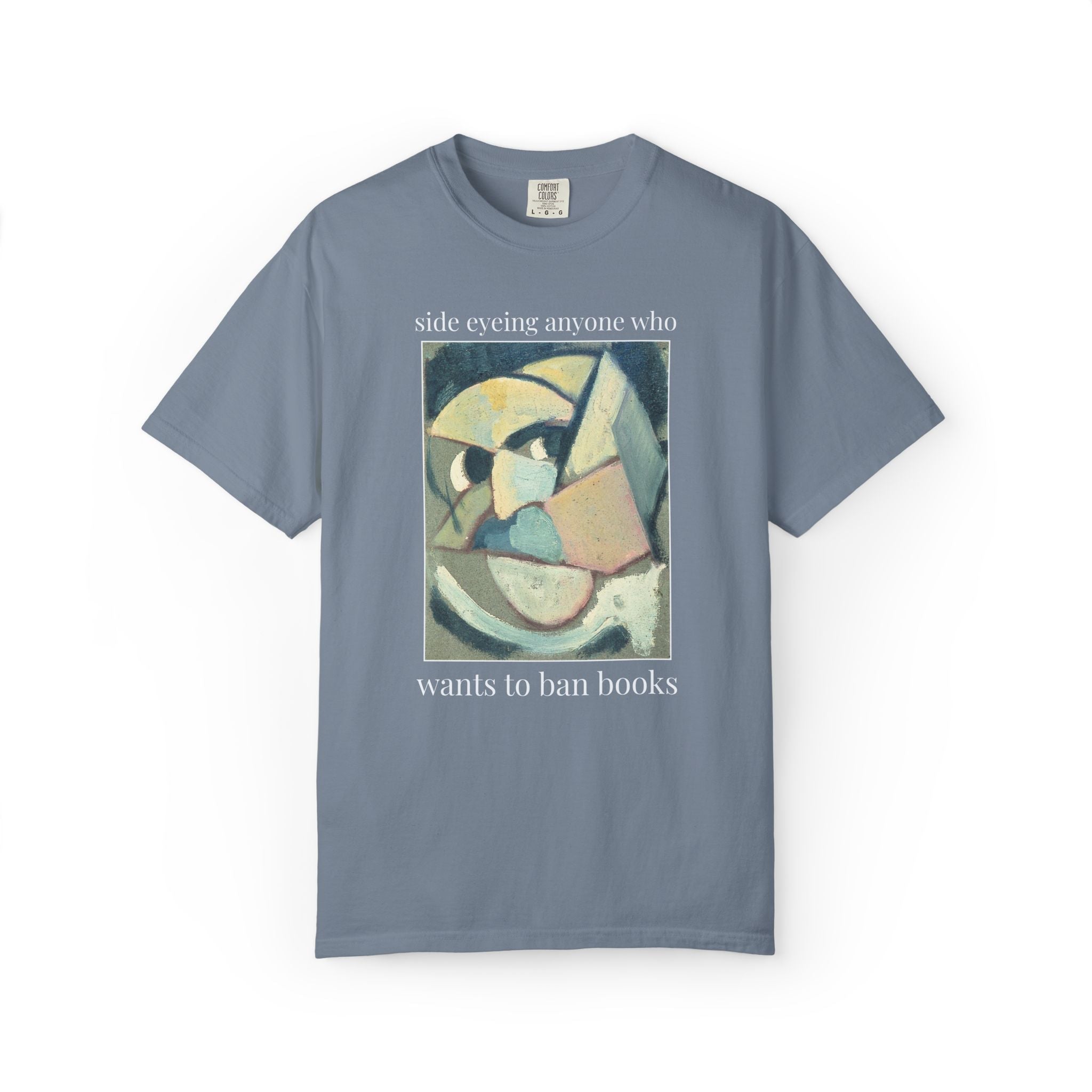 Read Banned Books Art History Lover Tee Shirt, Abstracted Portrait by Theo van Doesburg, Funny Book Lover T-Shirt for Librarian or Reader - Opal and June