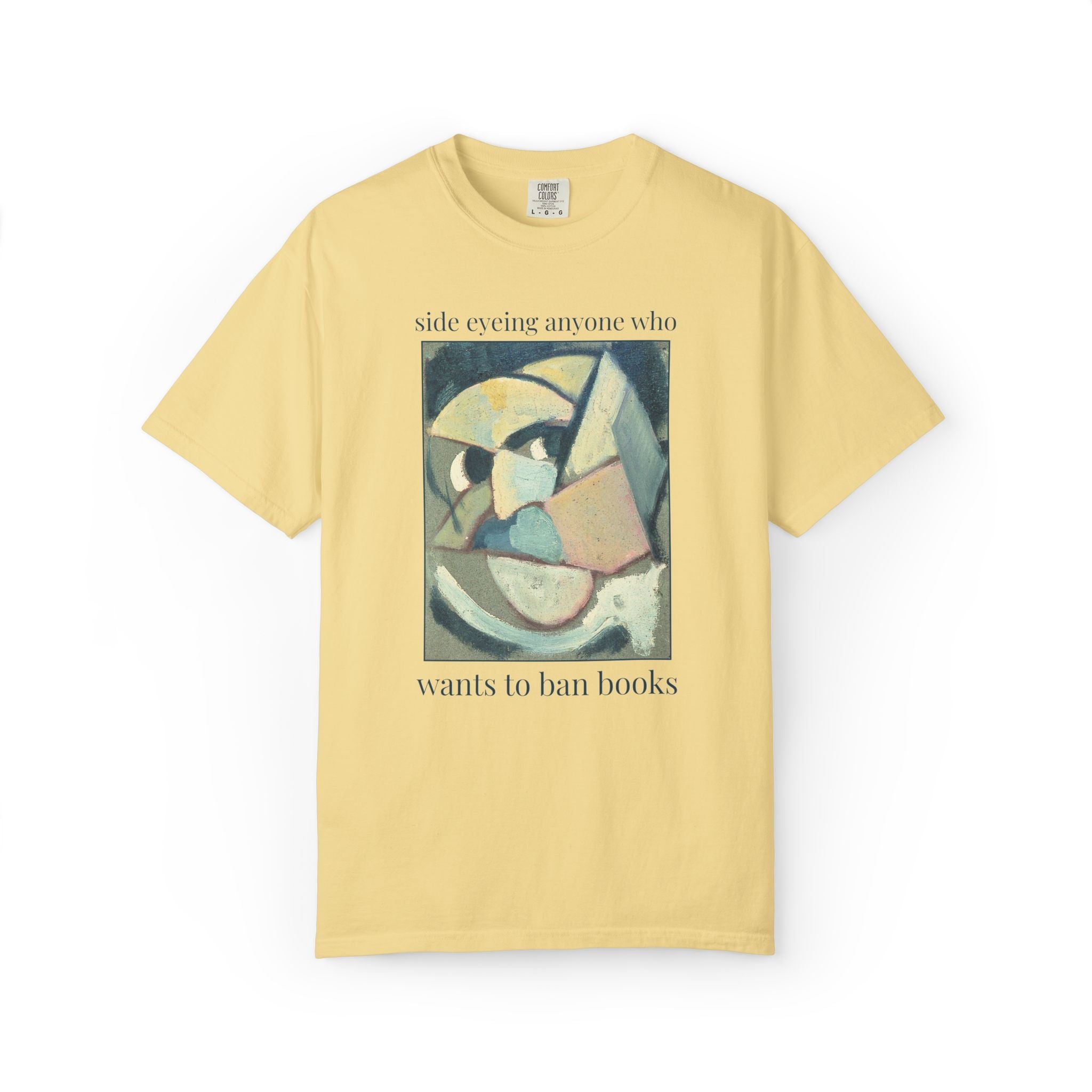 Read Banned Books Art History Lover Tee Shirt, Abstracted Portrait by Theo van Doesburg, Funny Book Lover T-Shirt for Librarian or Reader - Opal and June