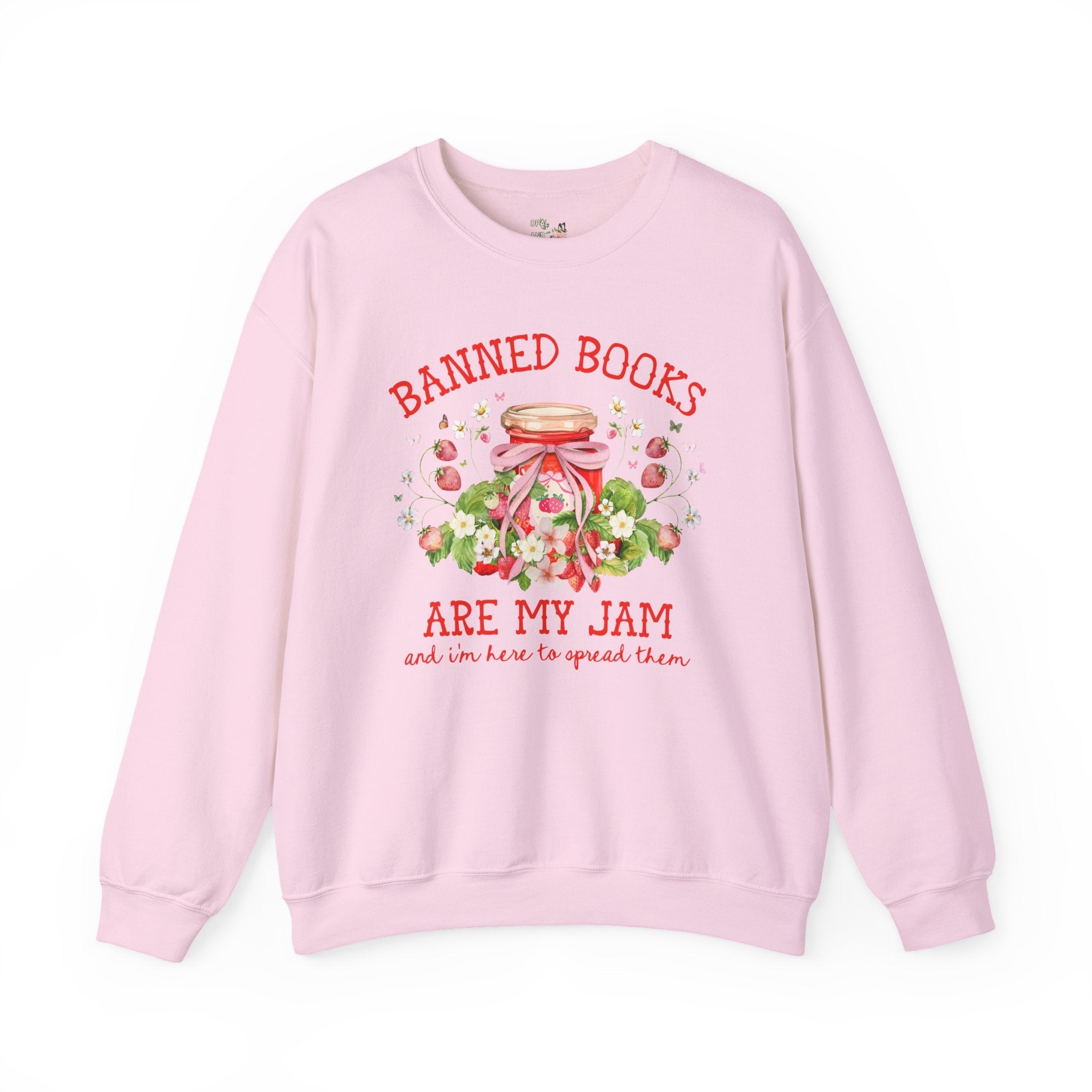 Read Banned Books Cute Reading Teacher Sweatshirt for Librarian, Cottagecore Strawberry Crewneck, Book Lover, Boho Bookish Floral Shirt - Opal and June
