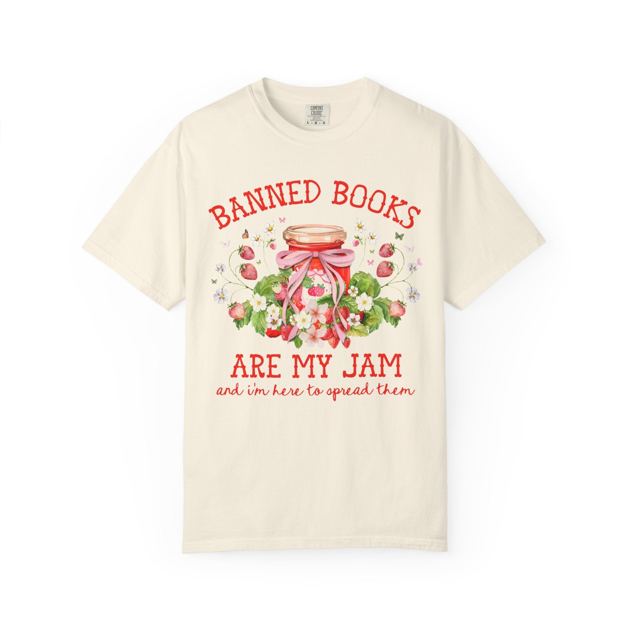 Read Banned Books Cute Reading Teacher T-Shirt for Librarian, Cottagecore Strawberry Tee Shirt, Book Lover, Boho Bookish Shirt with Flowers - Opal and June