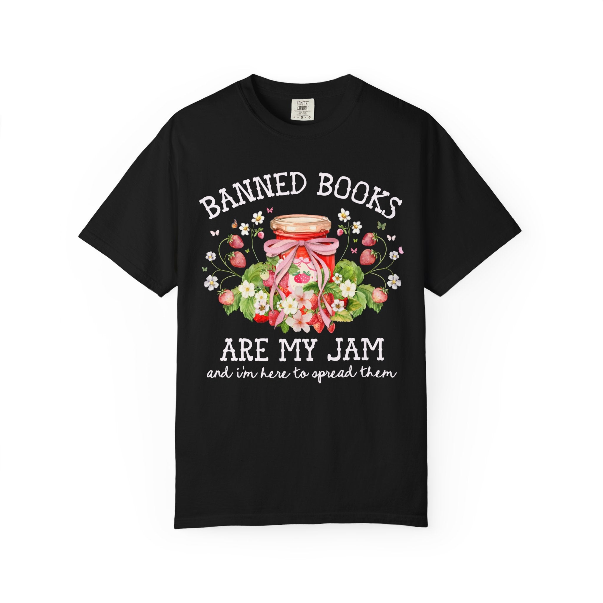 Read Banned Books Cute Reading Teacher T-Shirt for Librarian, Cottagecore Strawberry Tee Shirt, Book Lover, Boho Bookish Shirt with Flowers - Opal and June