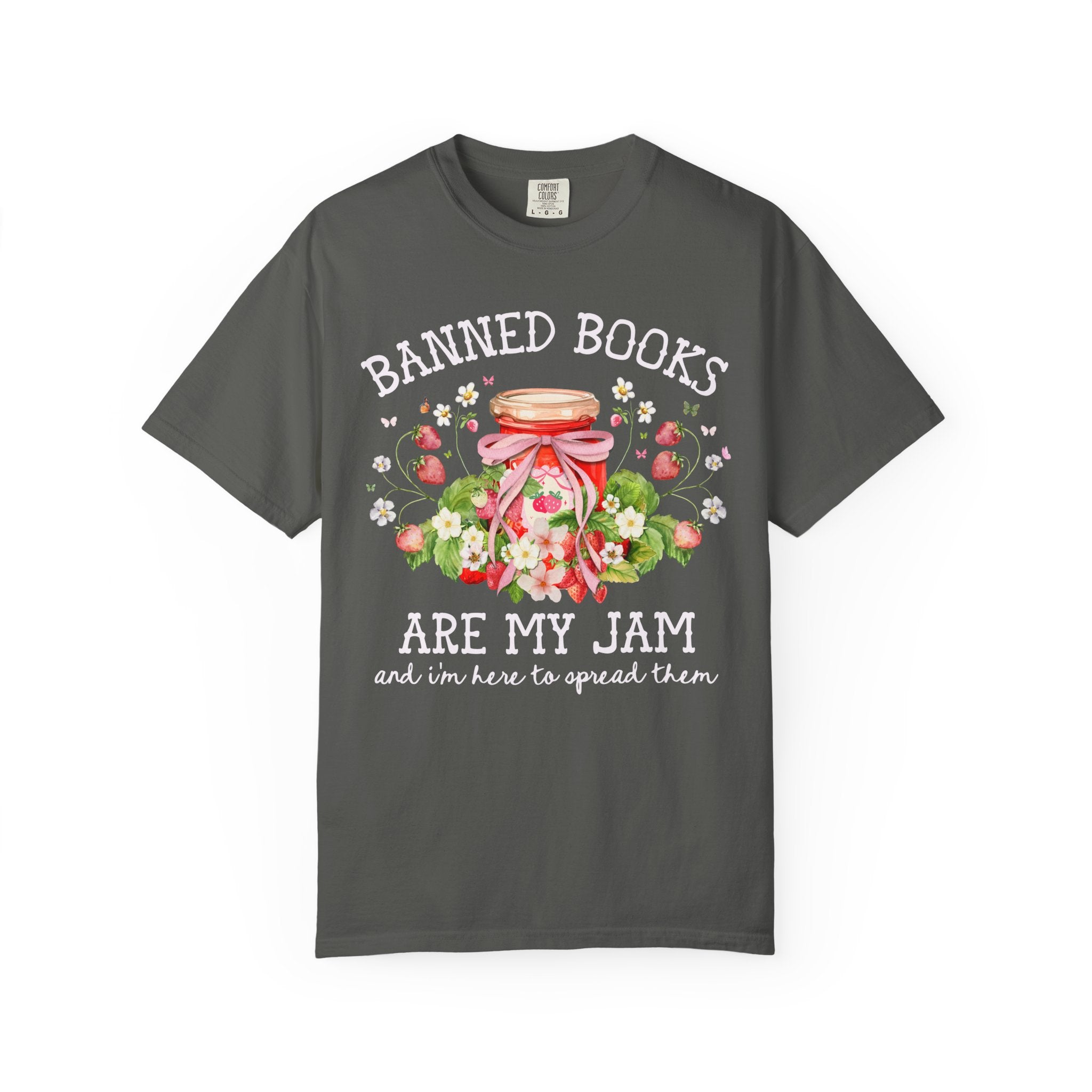 Read Banned Books Cute Reading Teacher T-Shirt for Librarian, Cottagecore Strawberry Tee Shirt, Book Lover, Boho Bookish Shirt with Flowers - Opal and June