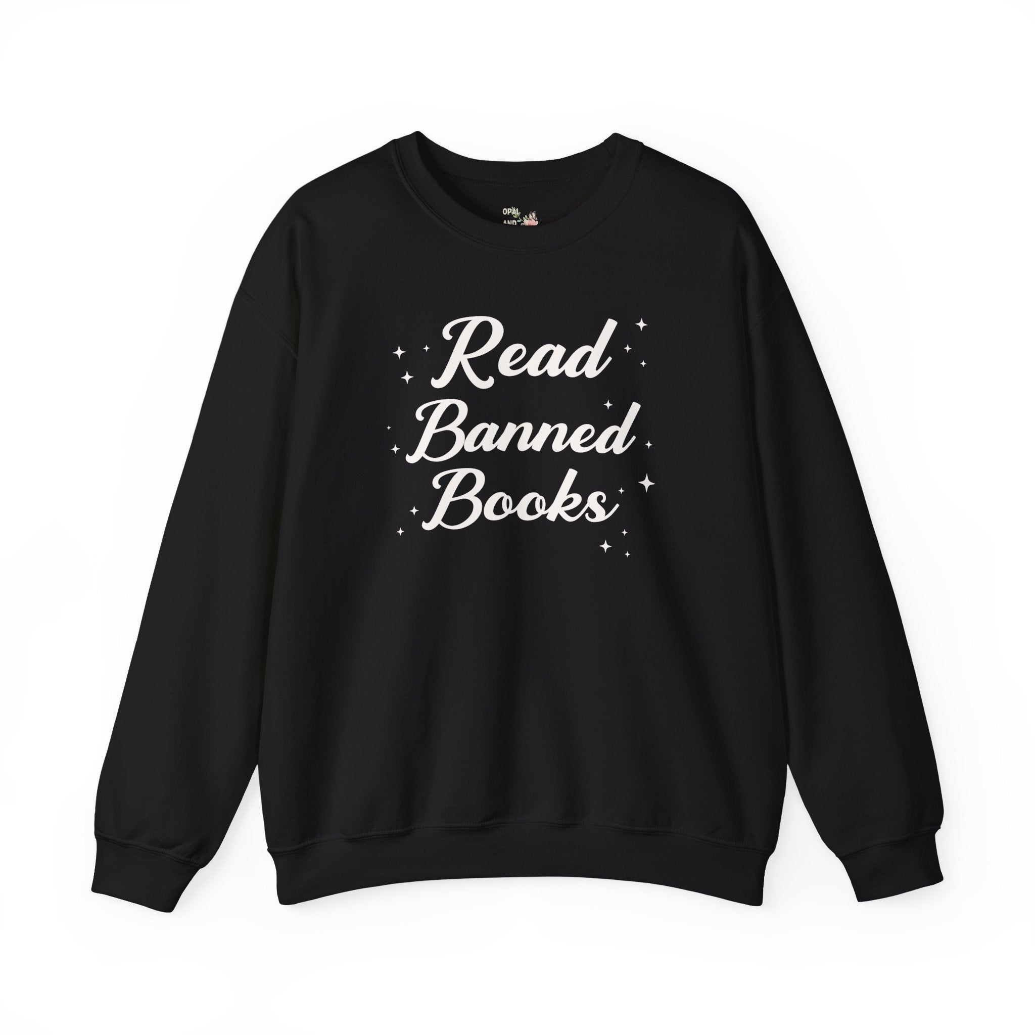 Read Banned Books Sweatshirt with Stars: Gift for Librarian or Bookworm Who Loves Reading, Cute Bookish Crewneck for Reader or Book Lover - Opal and June