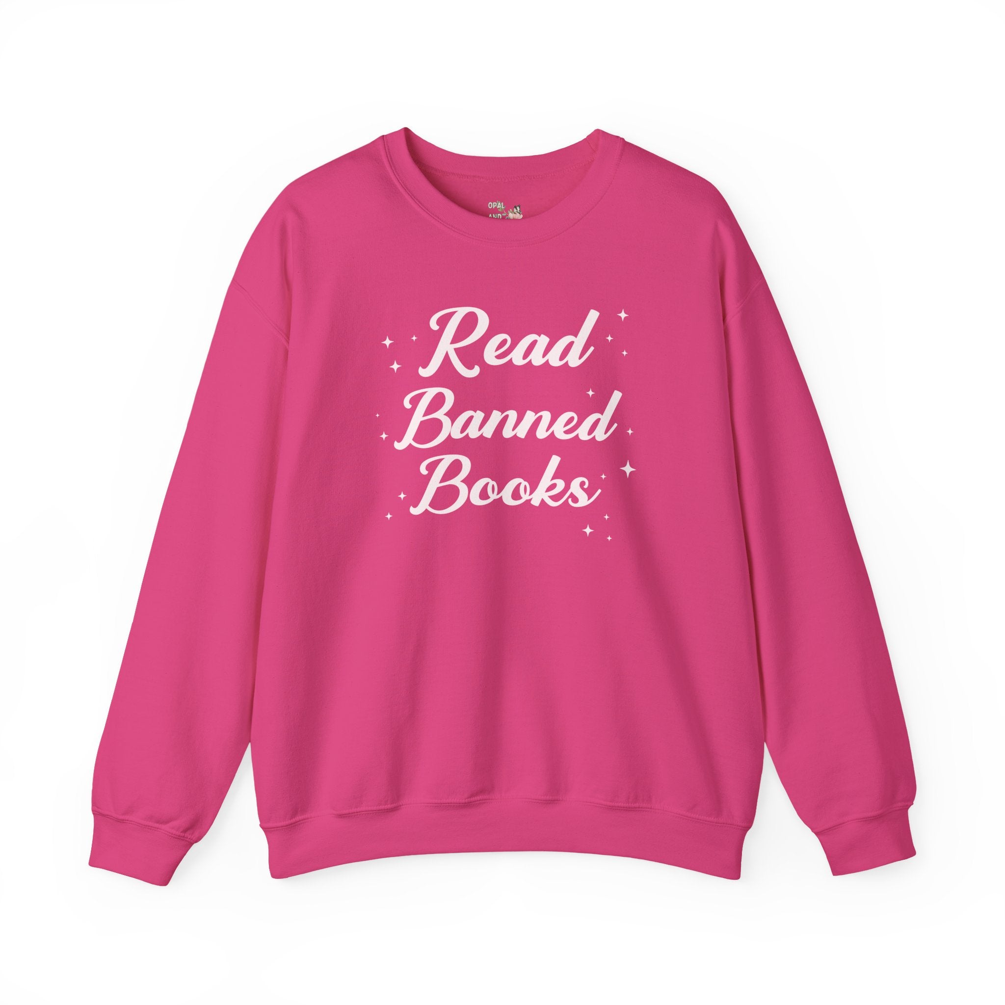 Read Banned Books Sweatshirt with Stars: Gift for Librarian or Bookworm Who Loves Reading, Cute Bookish Crewneck for Reader or Book Lover - Opal and June