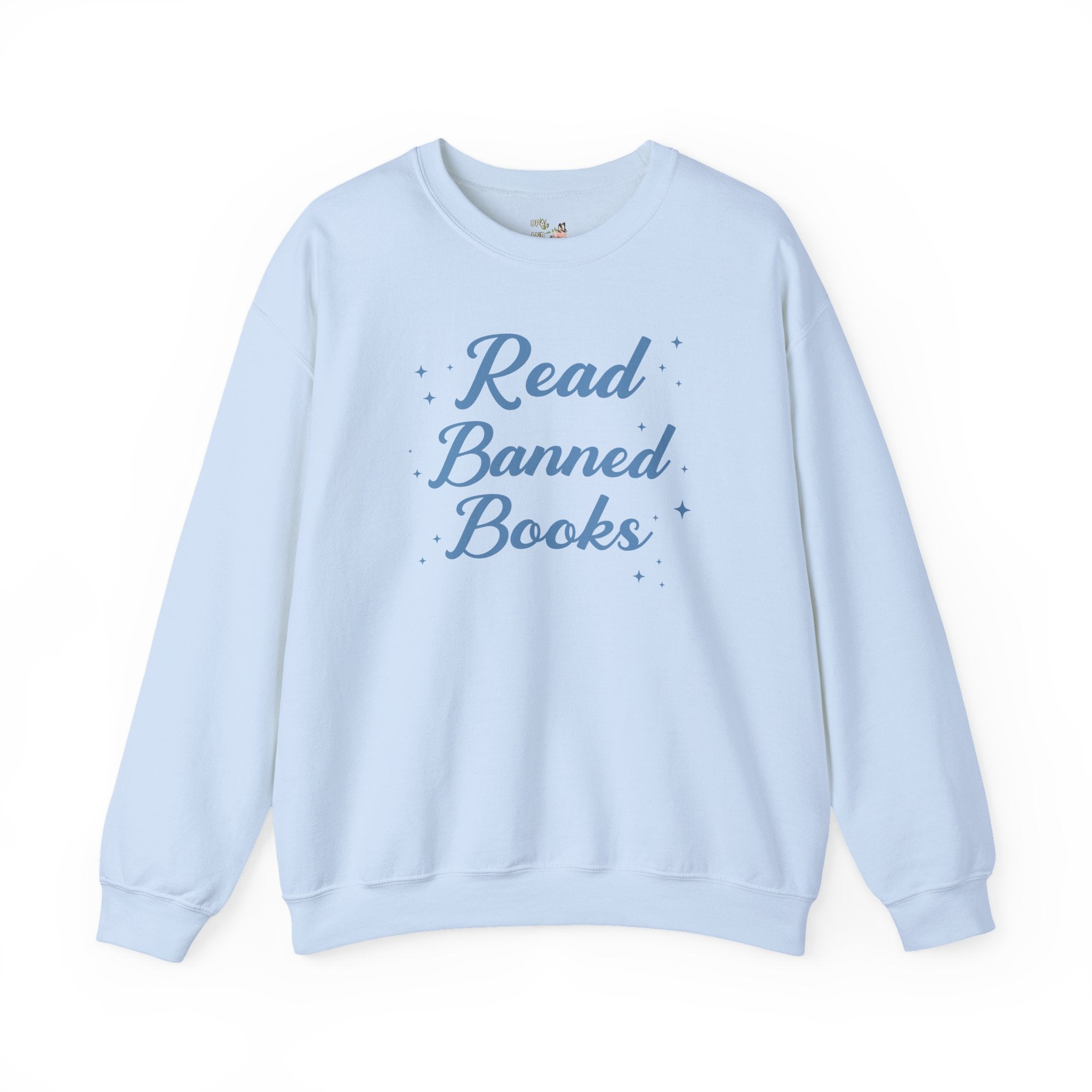 Read Banned Books Sweatshirt with Stars: Gift for Librarian or Bookworm Who Loves Reading, Cute Bookish Crewneck for Reader or Book Lover - Opal and June