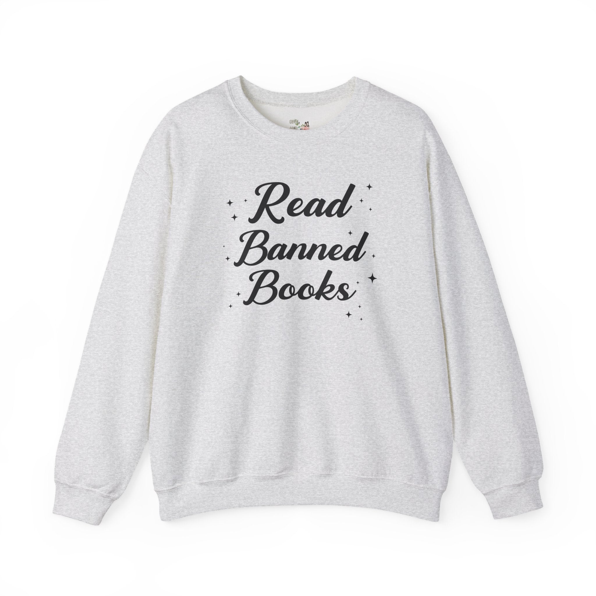Read Banned Books Sweatshirt with Stars: Gift for Librarian or Bookworm Who Loves Reading, Cute Bookish Crewneck for Reader or Book Lover - Opal and June