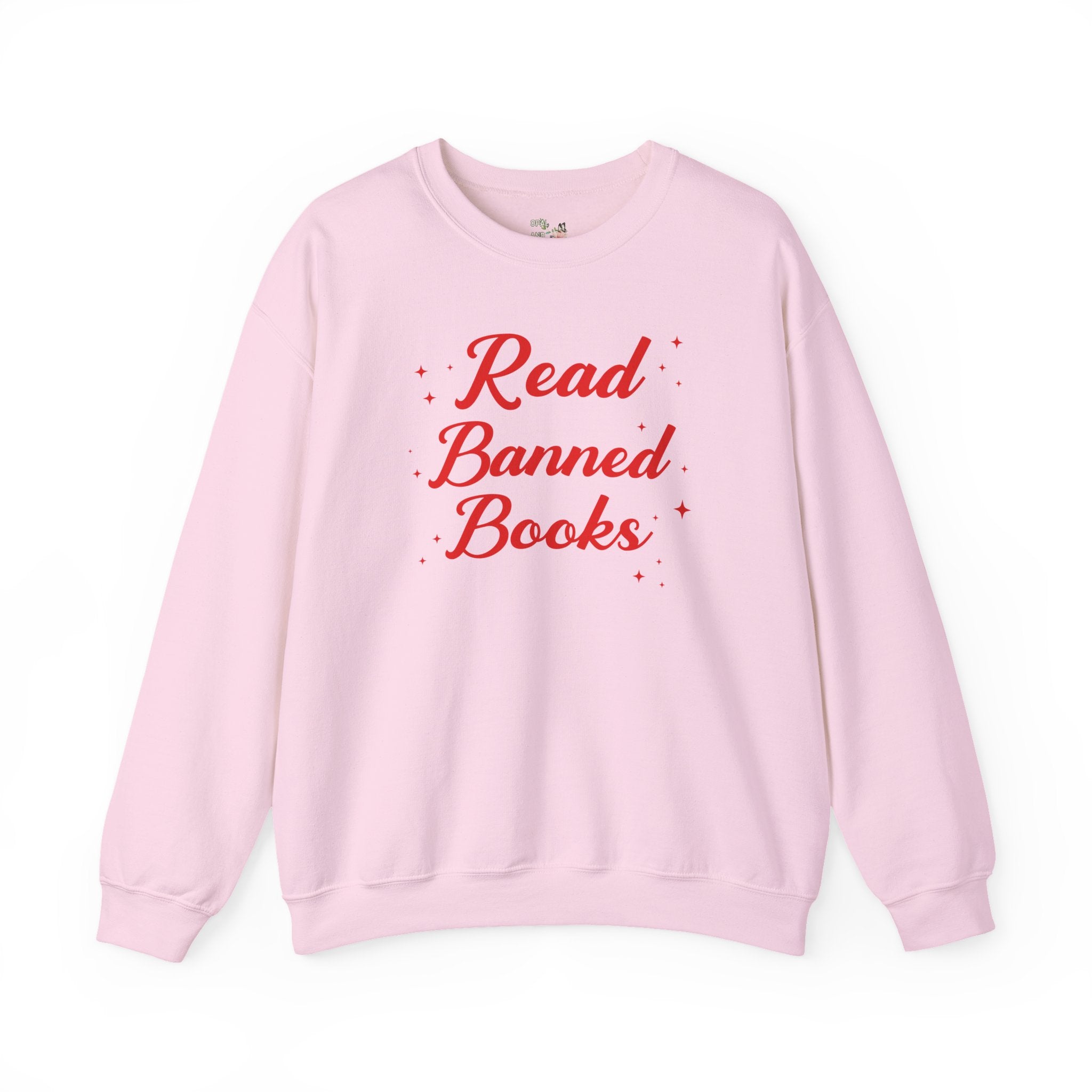 Read Banned Books Sweatshirt with Stars: Gift for Librarian or Bookworm Who Loves Reading, Cute Bookish Crewneck for Reader or Book Lover - Opal and June