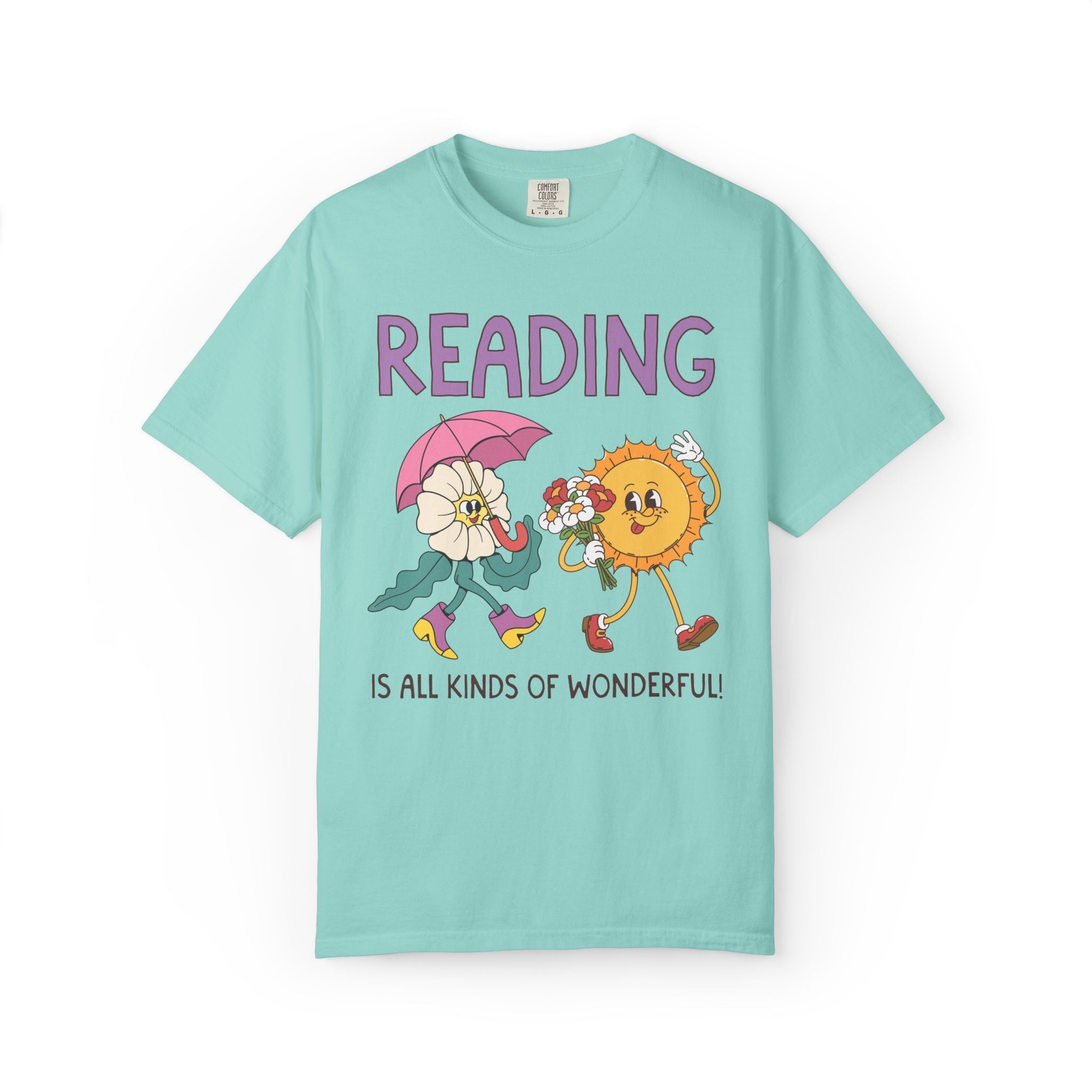 Reading is All Kinds of Wonderful Teacher Team Tee Shirt for Back to School: Cute Matching Library Department Floral Tee with 90s Vibe - Opal and June