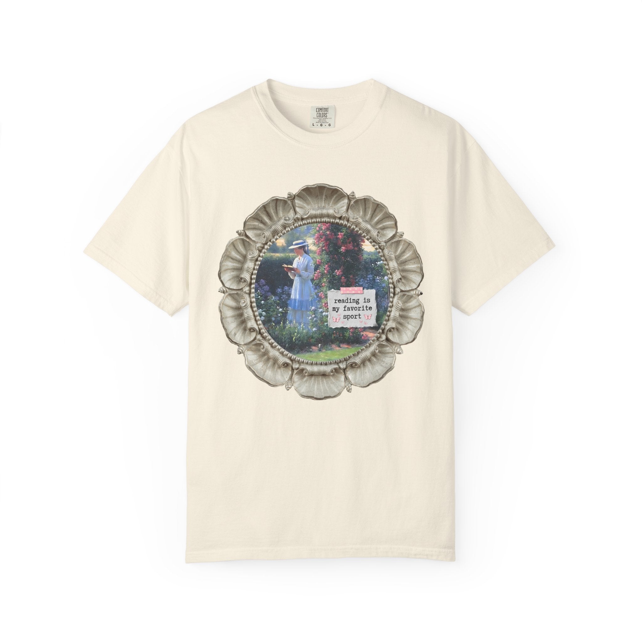 Reading is My Favorite Sport Bookish Art History Tee Shirt, Sweet Solitude Painting by Edmund Blair Leighton, Romance Reader Gardening Tee - Opal and June