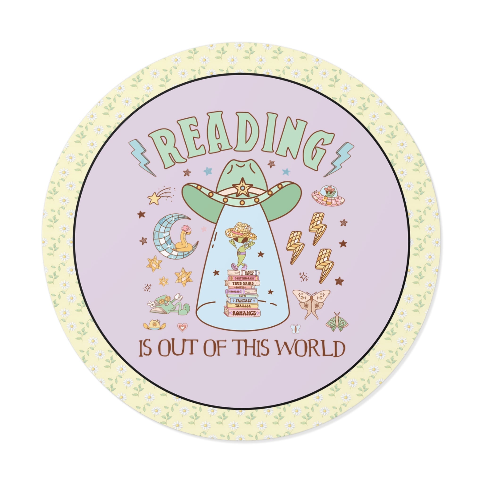 Reading is Out of This World: Funny Bookish Alien Sticker with Disco Groovy Vibe, Silly School Librarian Sticker for Bookworm or Author - Opal and June