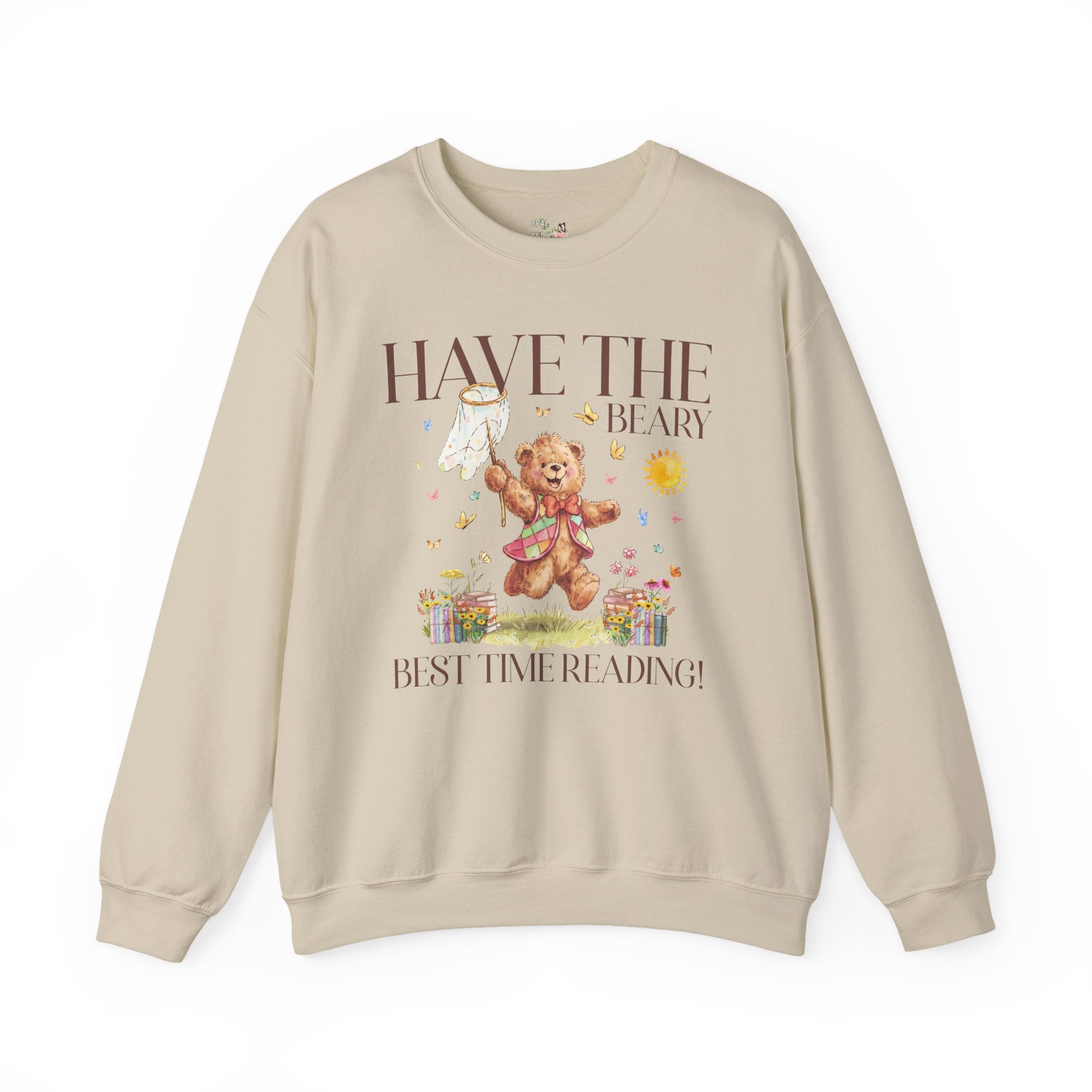 Reading Teacher or School Librarian Sweatshirt for Romance Reader, Friend Who Loves Reading, Cottagecore Bear with Butterflies Bookish Gift - Opal and June