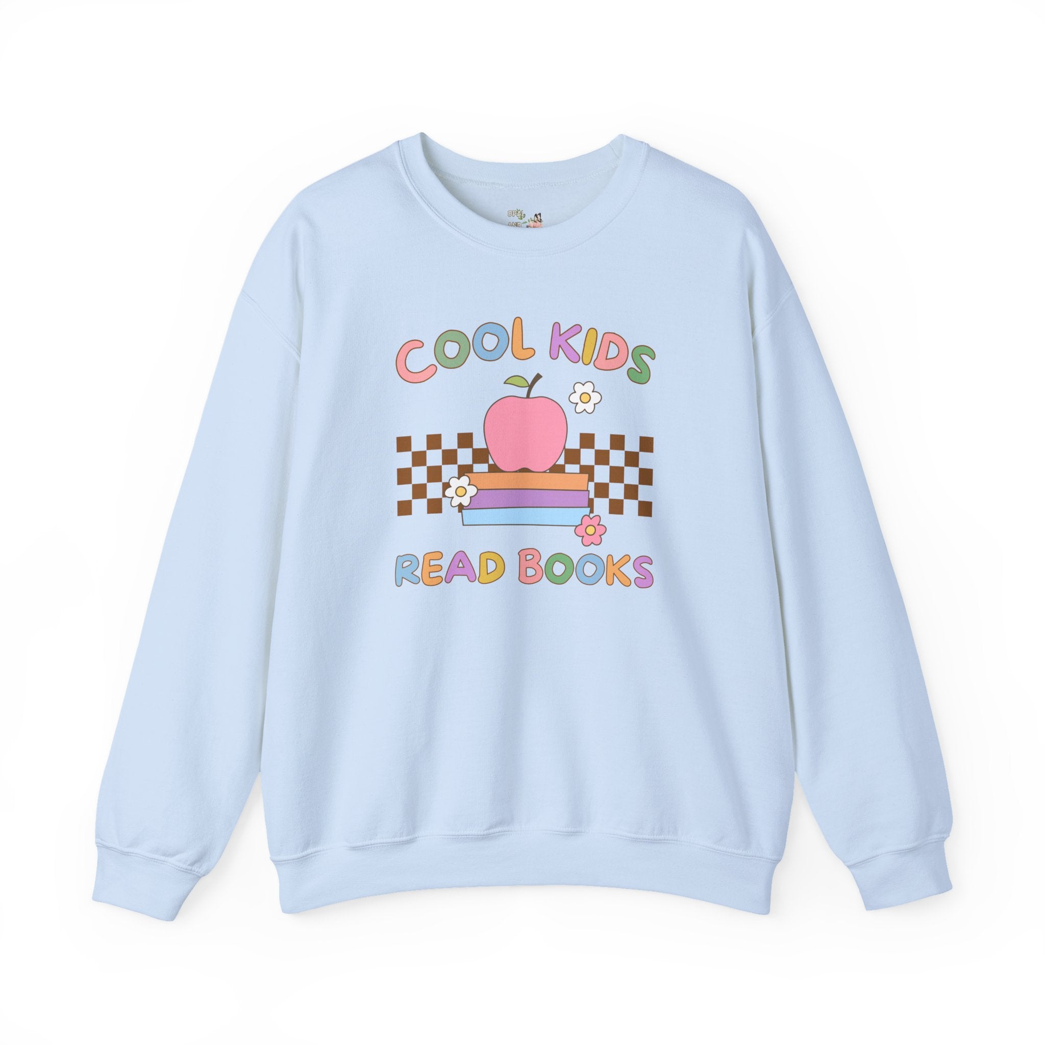 Reading Teacher Sweatshirt with Apple Sitting on Books: Cool Kids Read Books, Funny Saying Bookish Shirt for School Librarian or Bookworm - Opal and June
