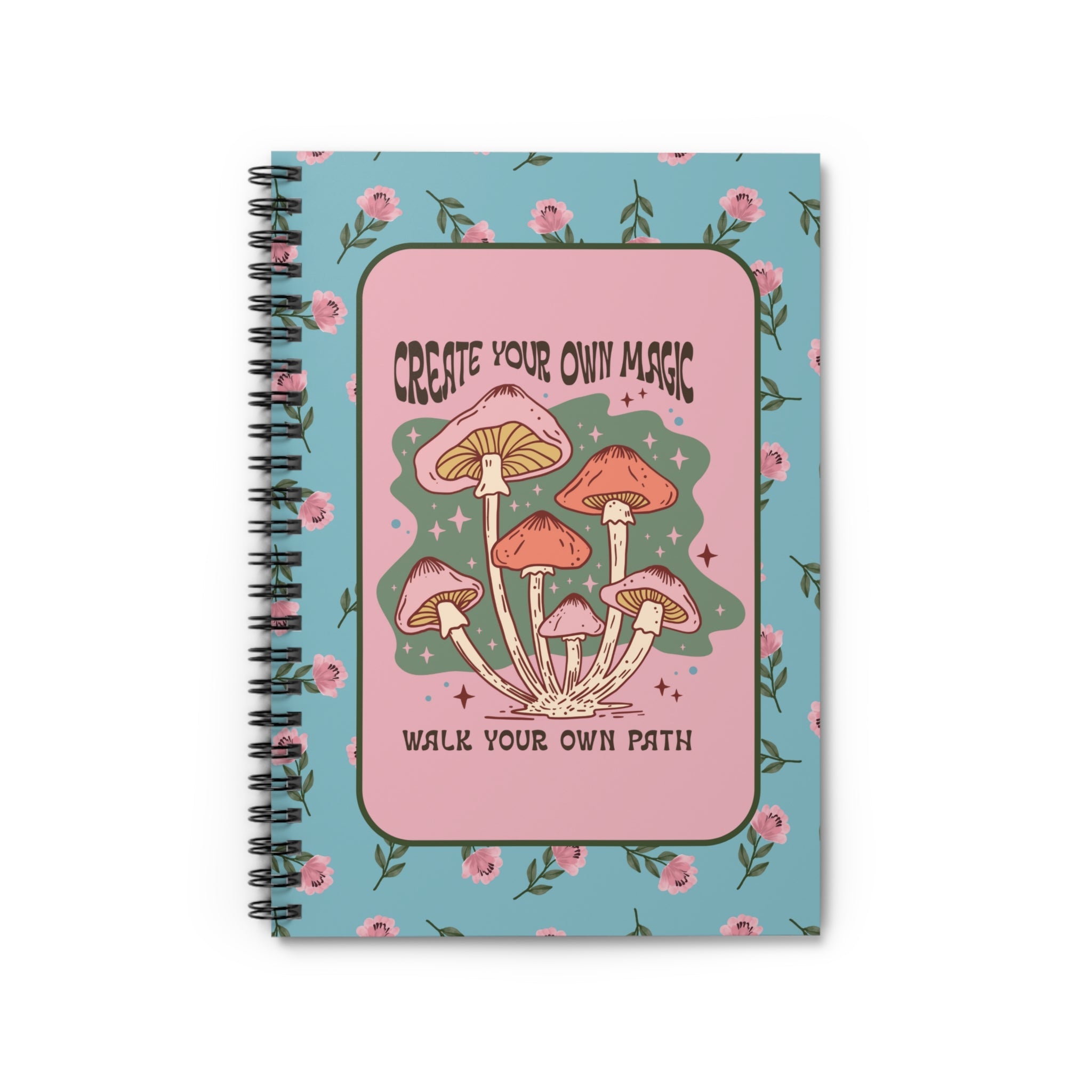 Retro Mushroom Notebook with Cottagecore Flowers: Create Your Own Magic | Cute Floral Spiral Notebook - Opal and June