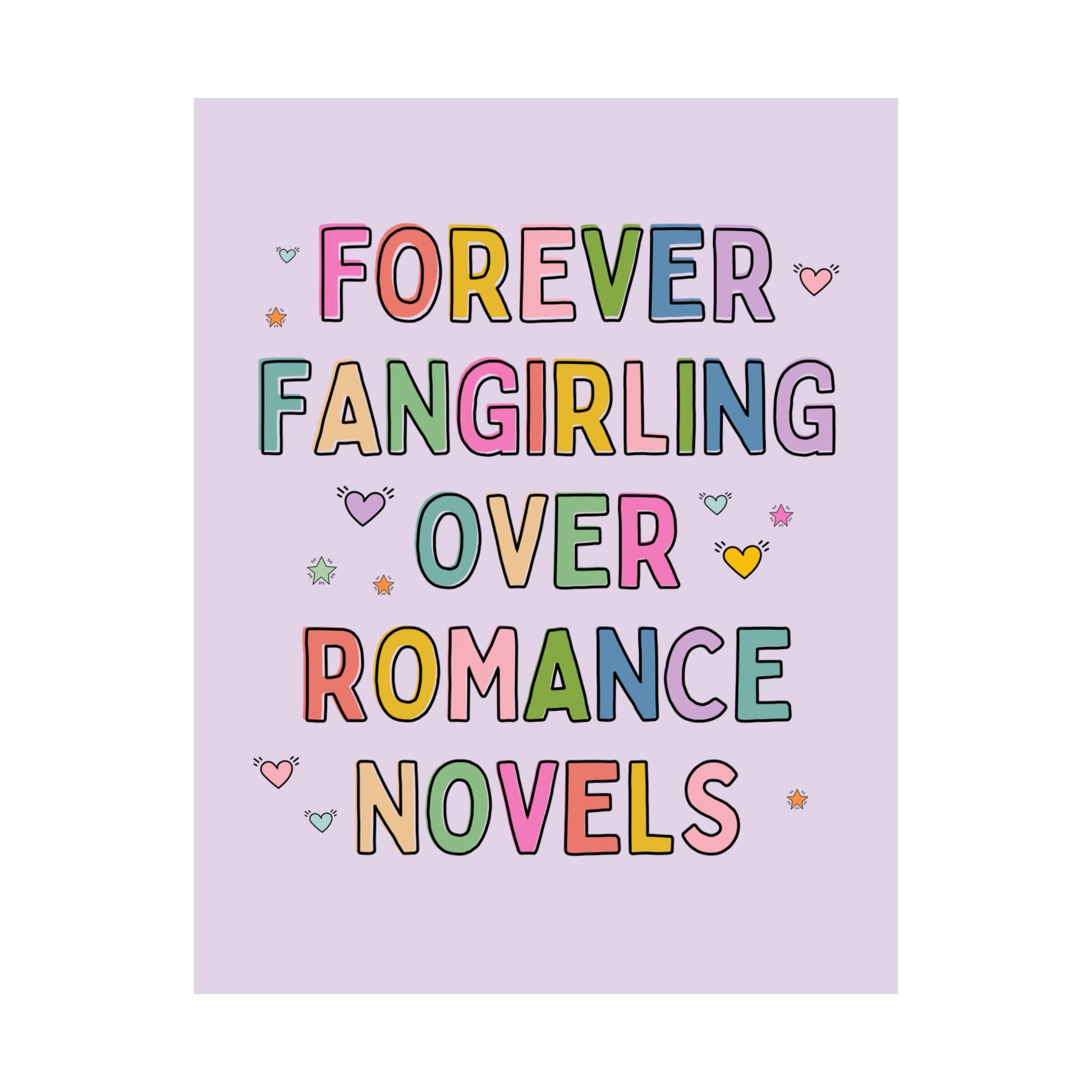 Romance Reader Book Lover Poster with Hearts, Cute Bookish Print, Romance Book Author or Librarian Who Loves Reading Romantasy Novels - Opal and June