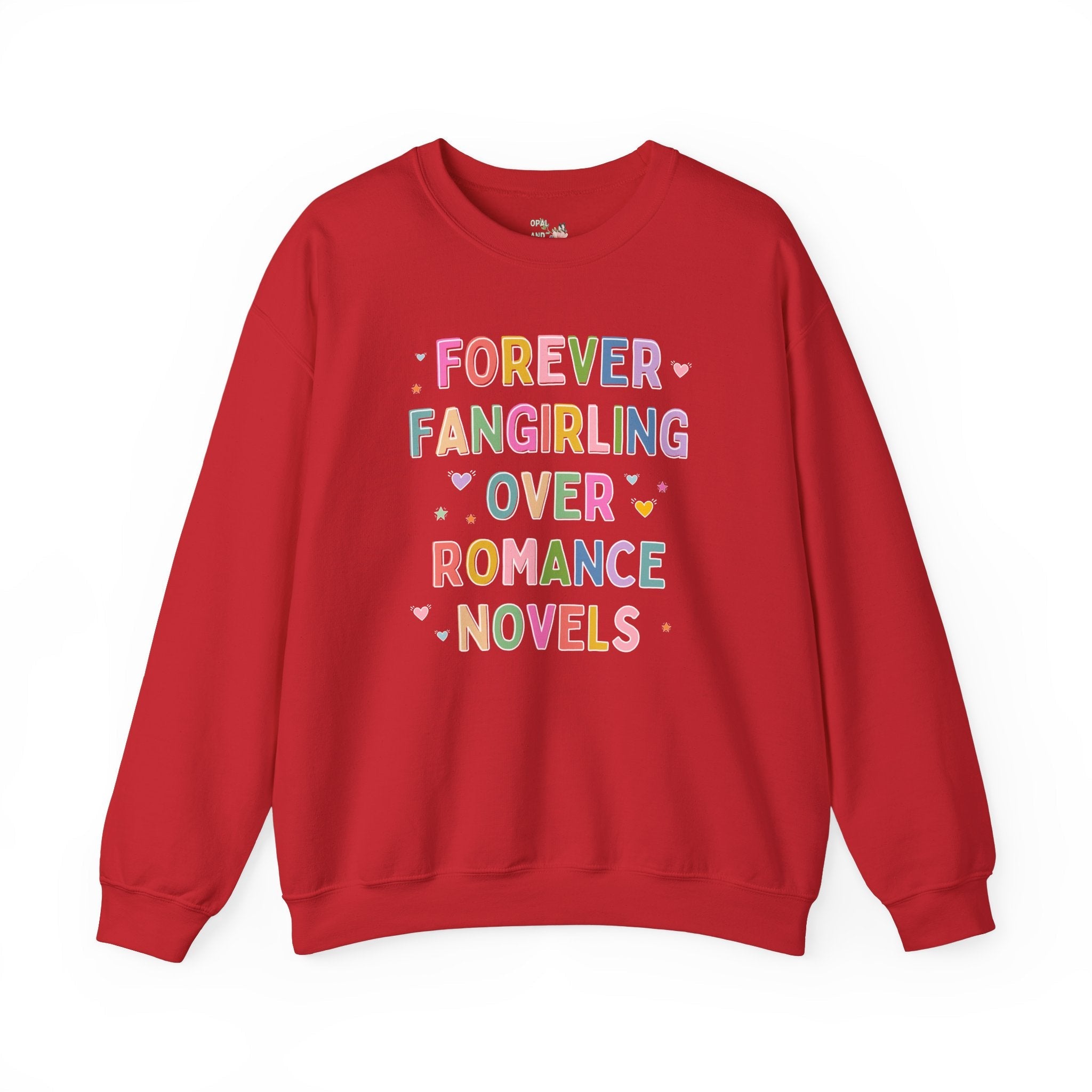 Romance Reader Book Lover Sweatshirt with Hearts, Cute Bookish Shirt, Romance Book Author or Librarian Who Loves Reading Romantasy Novels - Opal and June
