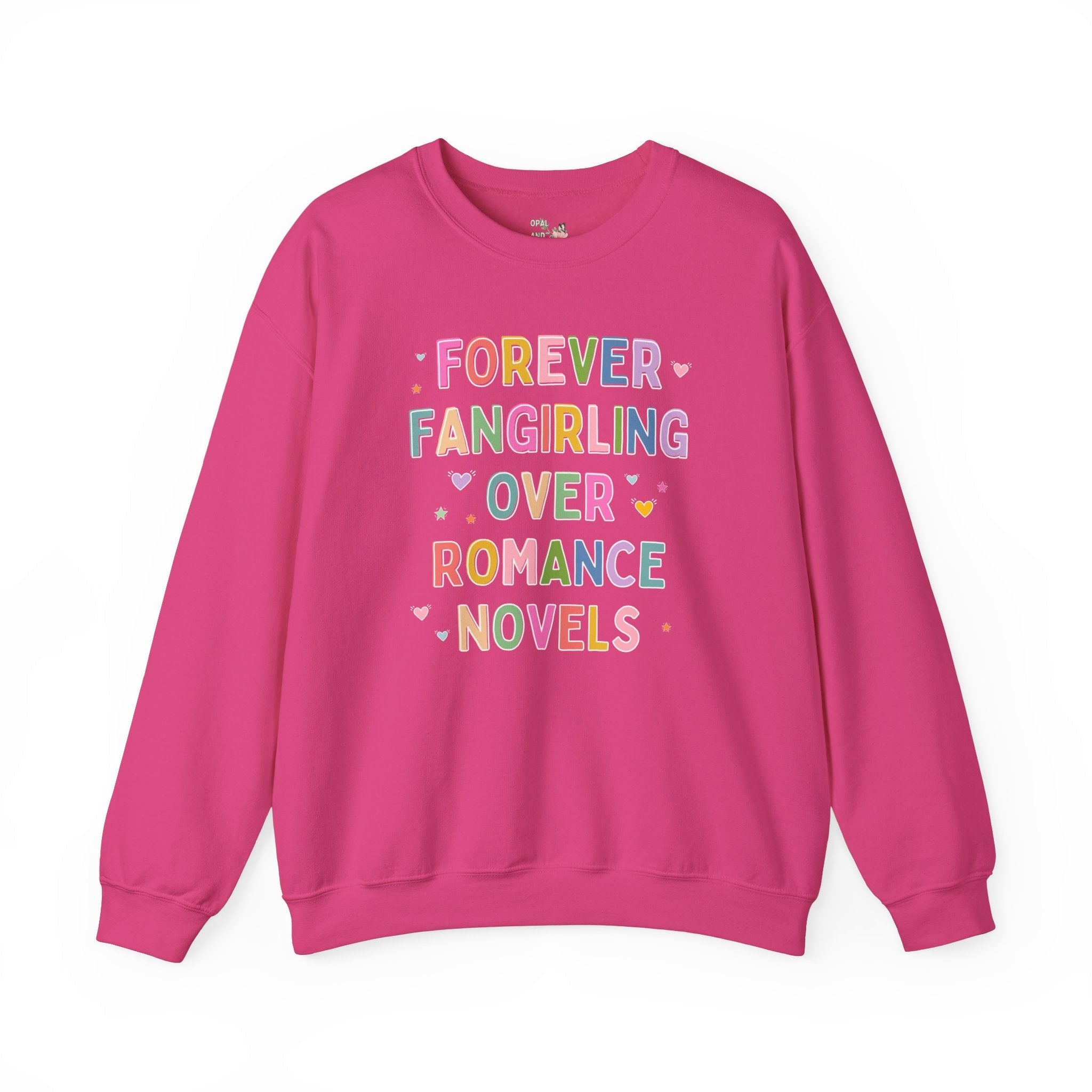 Romance Reader Book Lover Sweatshirt with Hearts, Cute Bookish Shirt, Romance Book Author or Librarian Who Loves Reading Romantasy Novels - Opal and June