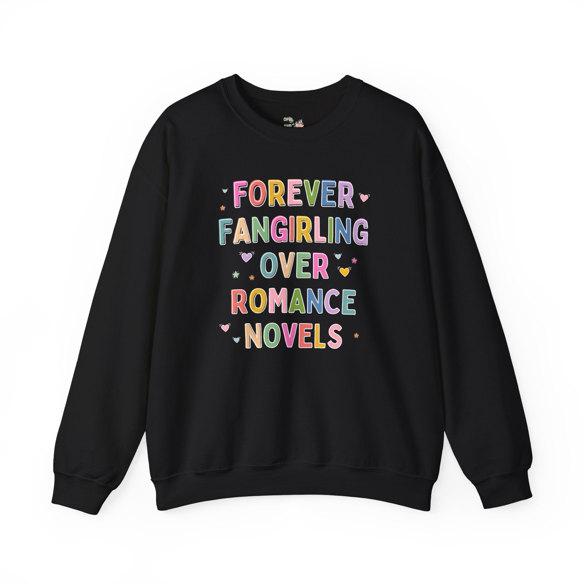 Romance Reader Book Lover Sweatshirt with Hearts, Cute Bookish Shirt, Romance Book Author or Librarian Who Loves Reading Romantasy Novels - Opal and June