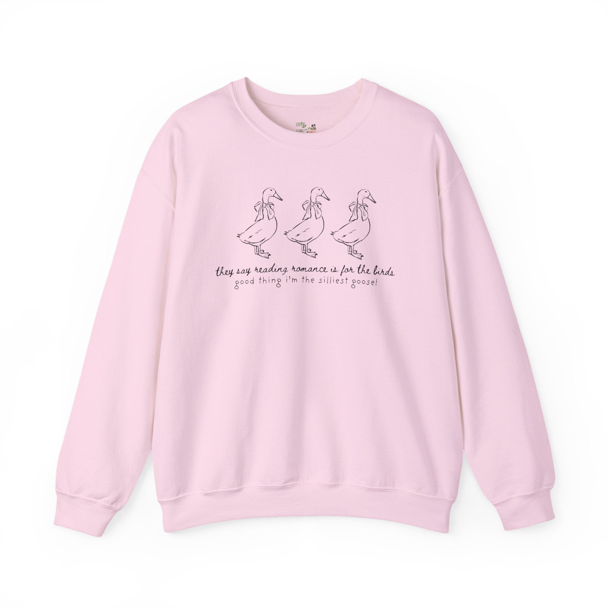 Romance Reader Silly Goose Sweatshirt for Bookworm Who Loves Reading Romance Novels, Funny and Cozy Librarian T-Shirt with Coquette Bows - Opal and June