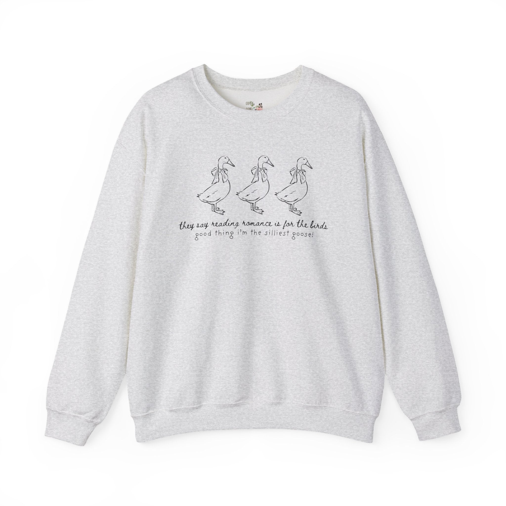 Romance Reader Silly Goose Sweatshirt for Bookworm Who Loves Reading Romance Novels, Funny and Cozy Librarian T-Shirt with Coquette Bows - Opal and June