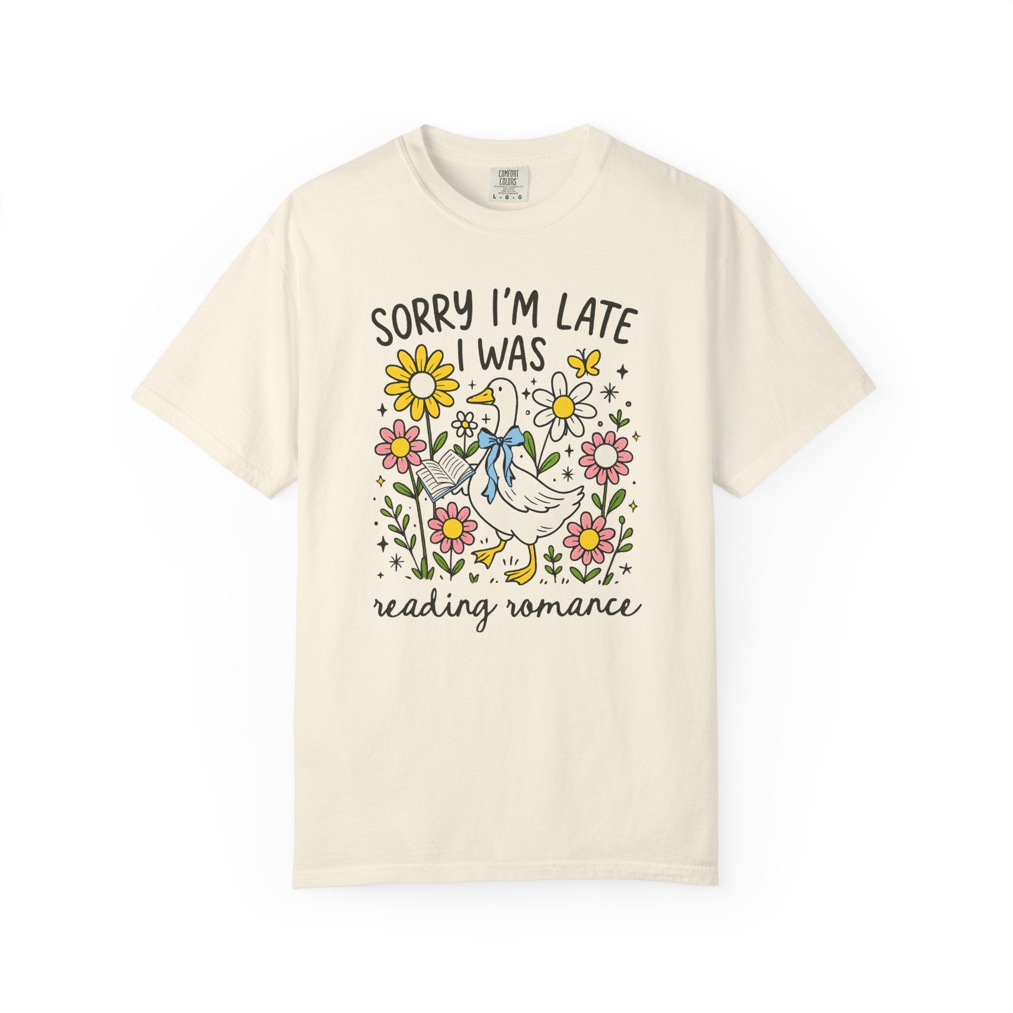 Romance Reader Tee Shirt for Animal Lover Who Loves Flowers and Reading Romance Books, Cute Bookish Shirt with Silly Goose, Romance Bookworm - Opal and June