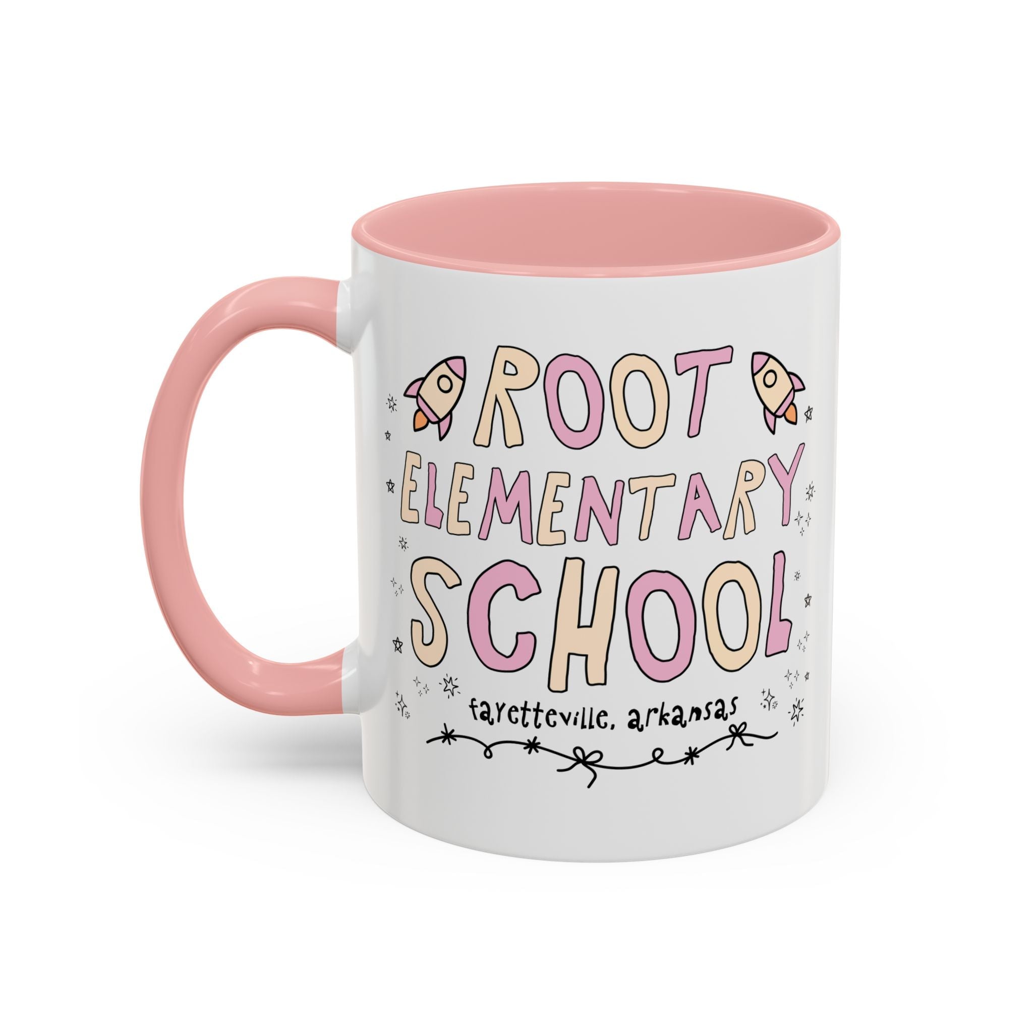 Root Elementary School Coffee Mug: Pink and Beige | FPS + Opal and June 11 Oz Coffee Mug, Fayetteville Public Schools - Opal and June