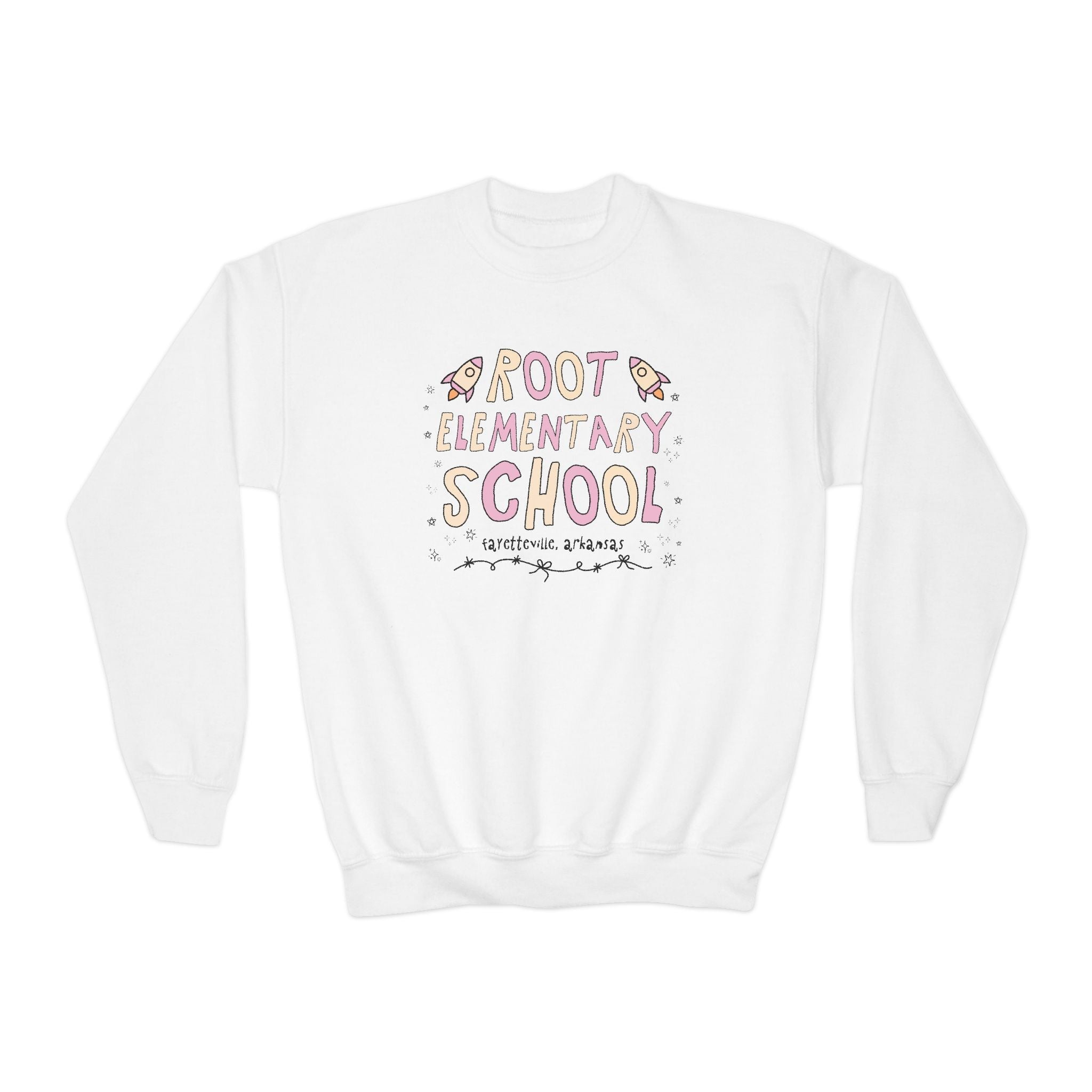Root Elementary School Kids Sweatshirt: Pink and Beige | FPS + Opal and June Kids Sweatshirt, Fayetteville Public Schools - Opal and June