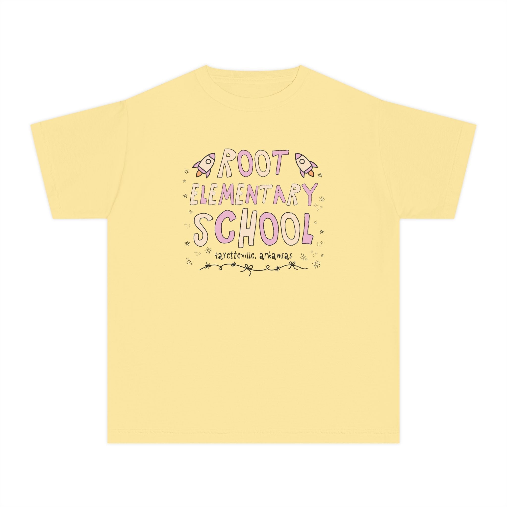 Root Elementary School Kids Tee Shirt: Pink and Beige | FPS + Opal and June Kids Tee Shirt, Fayetteville Public Schools - Opal and June
