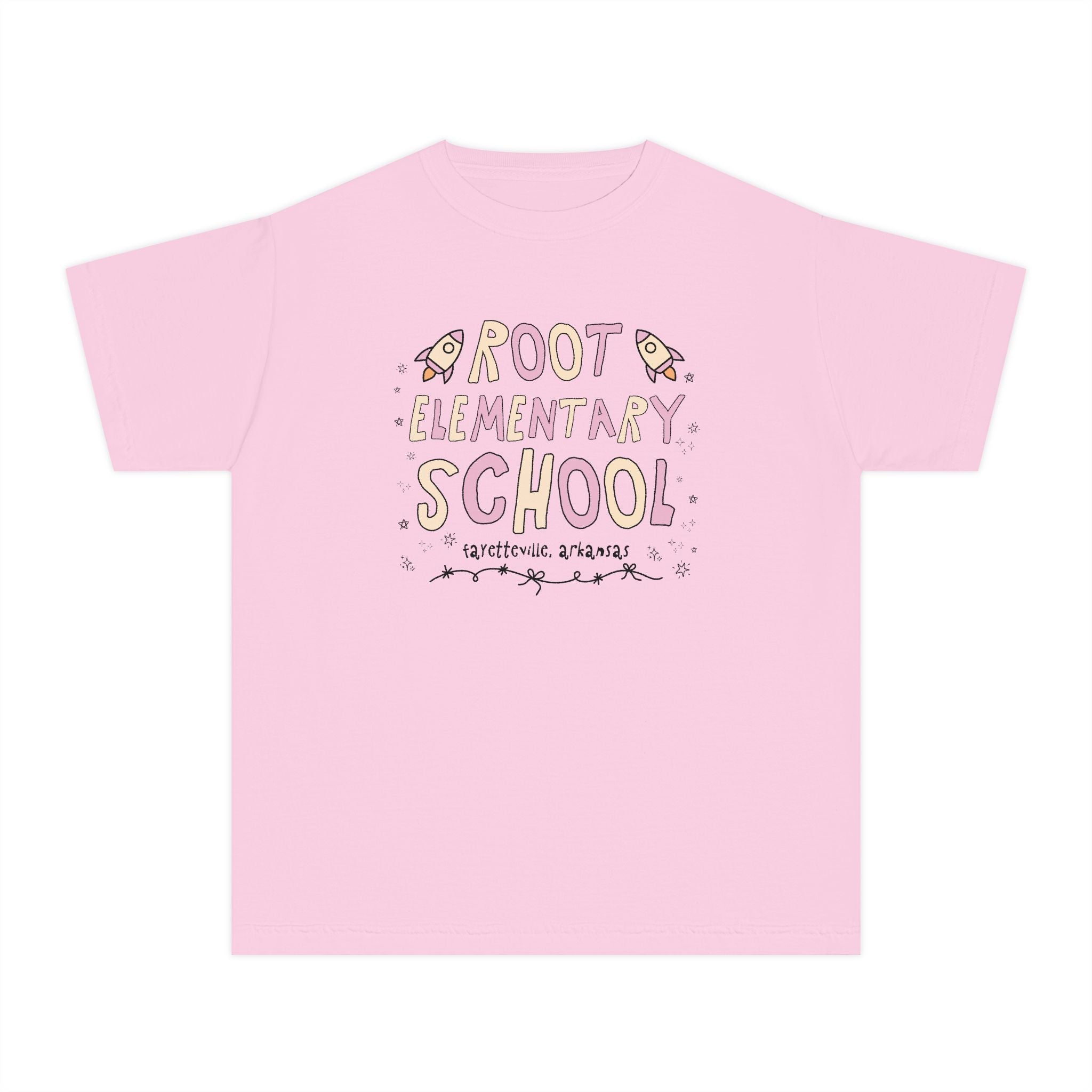 Root Elementary School Kids Tee Shirt: Pink and Beige | FPS + Opal and June Kids Tee Shirt, Fayetteville Public Schools - Opal and June