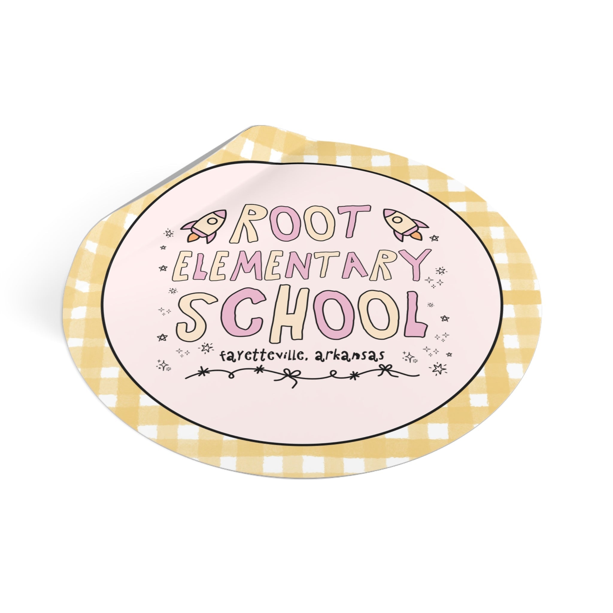 Root Elementary School Sticker: Pink and Beige | FPS + Opal and June Sticker, Fayetteville Public Schools - Opal and June