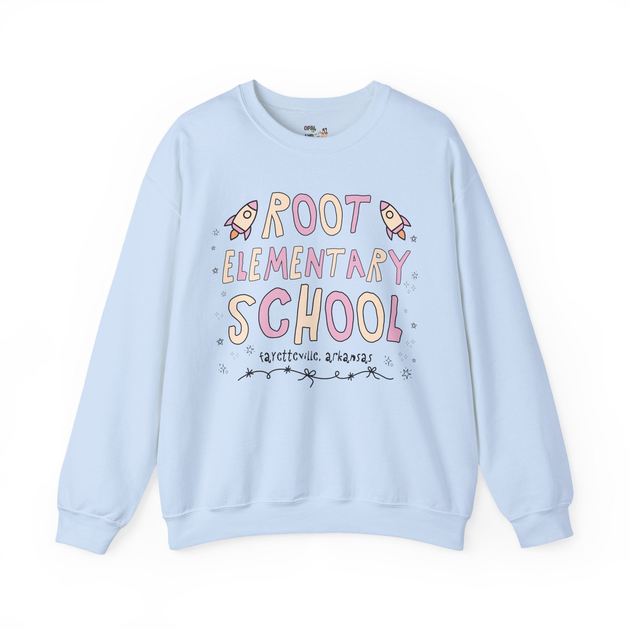 Root Elementary School Sweatshirt: Pink and Beige | FPS + Opal and June Sweatshirt, Fayetteville Public Schools - Opal and June