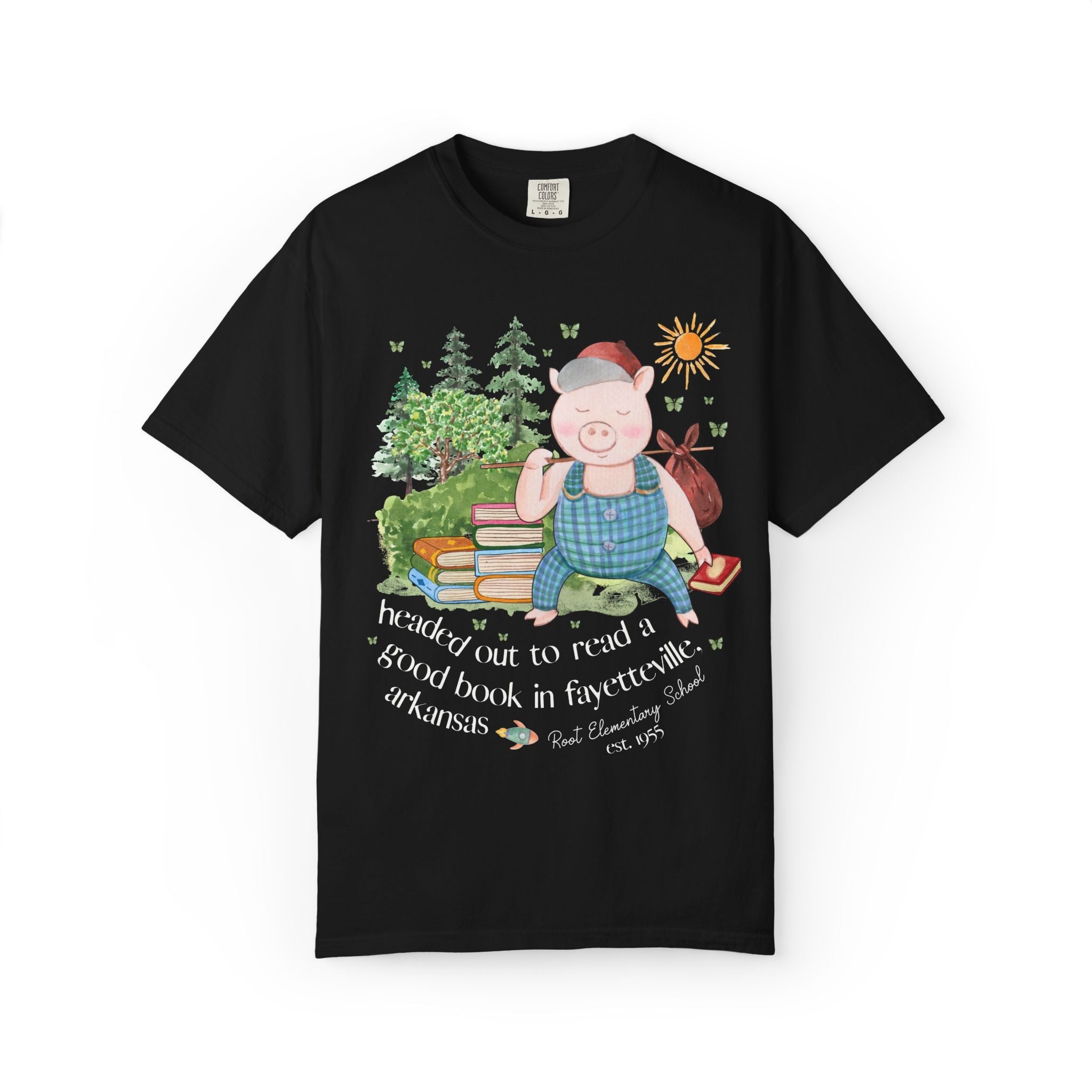 Root Elementary School Tee Shirt: Headed Out to Read a Good Book | FPS + Opal and June Tee Shirt, Fayetteville Public Schools - Opal and June