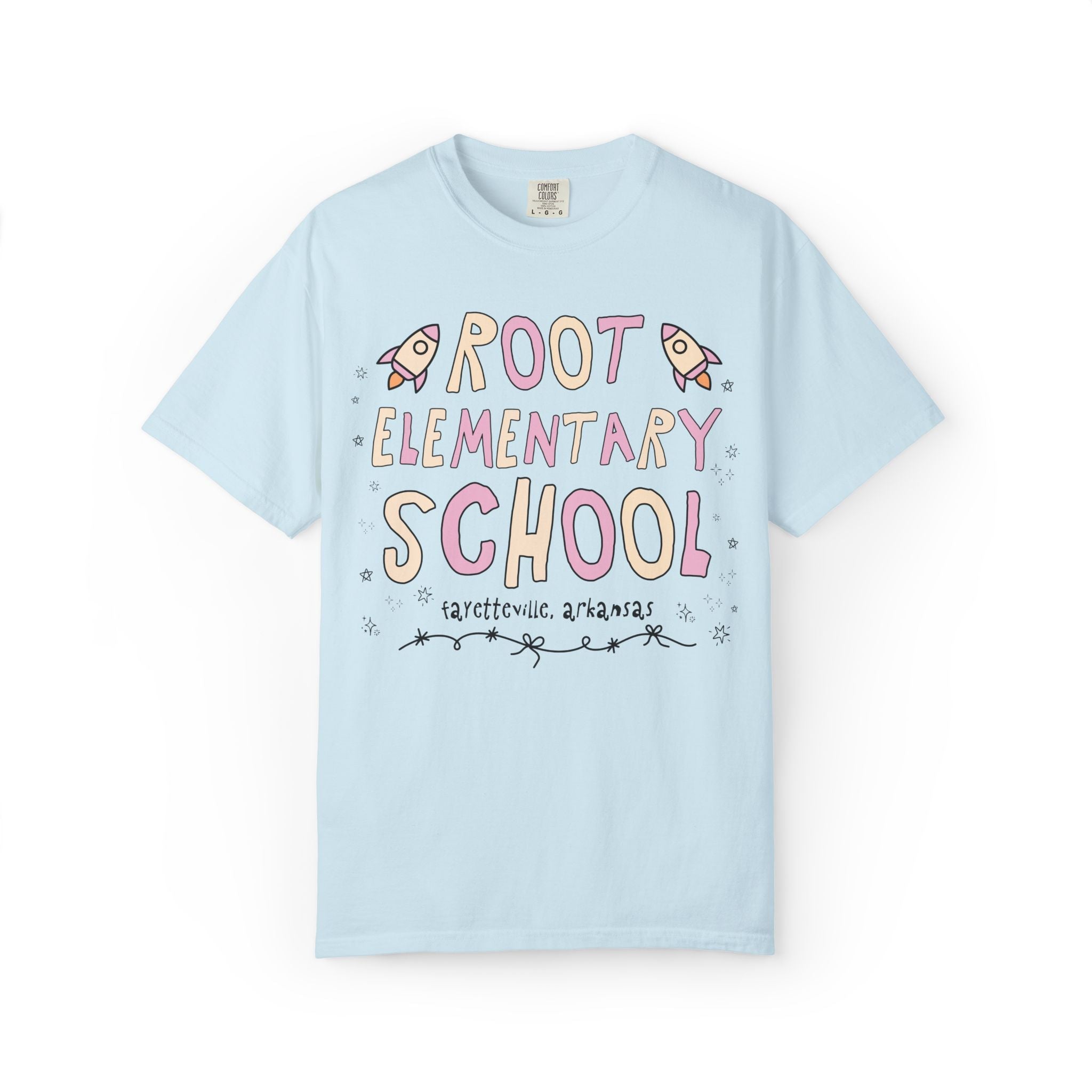 Root Elementary School Tee Shirt: Pink and Beige | FPS + Opal and June Tee Shirt, Fayetteville Public Schools - Opal and June