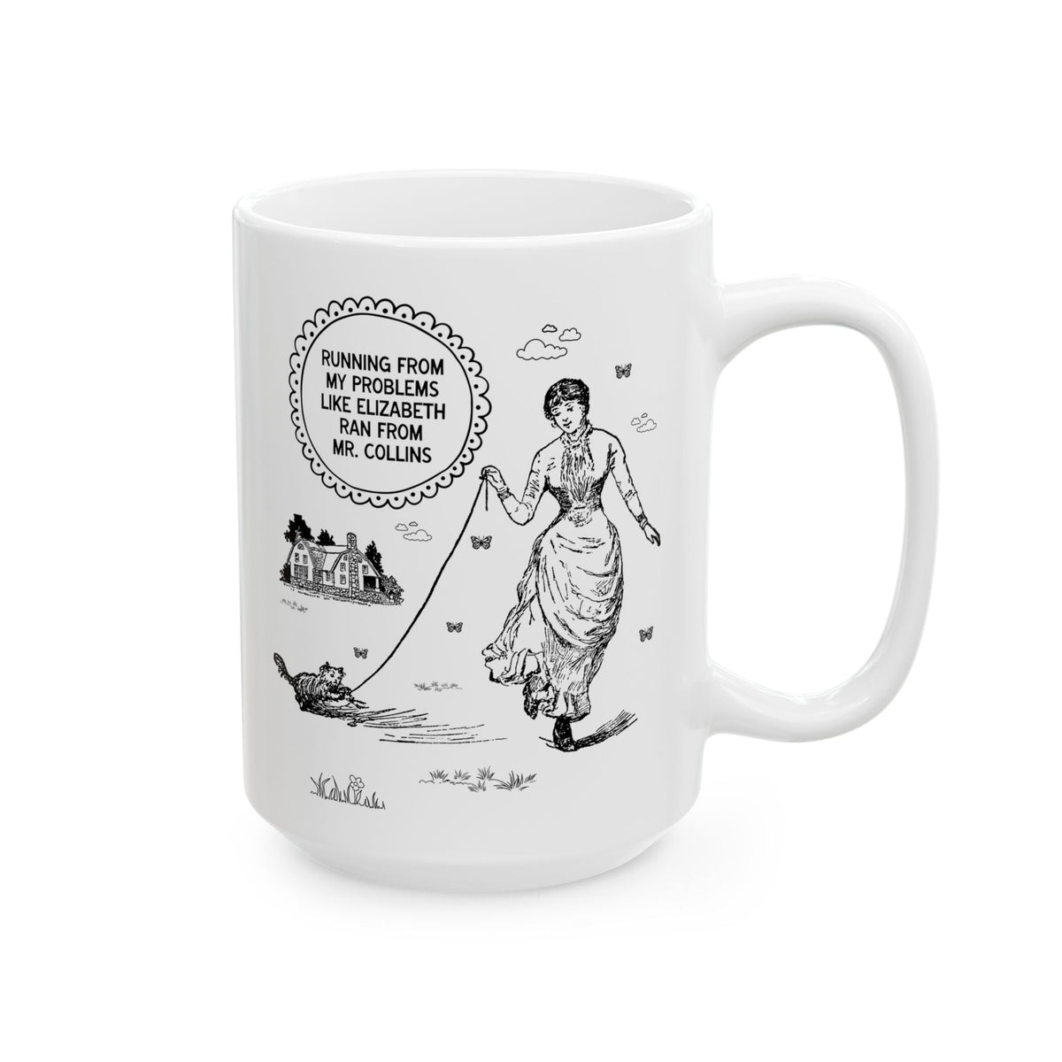 Running From My Problems Like Elizabeth Ran from Mr. Collins: Funny Running Coffee Mug for Pride and Prejudice Bookworm, Silly Jane Austen Gift - Opal and June