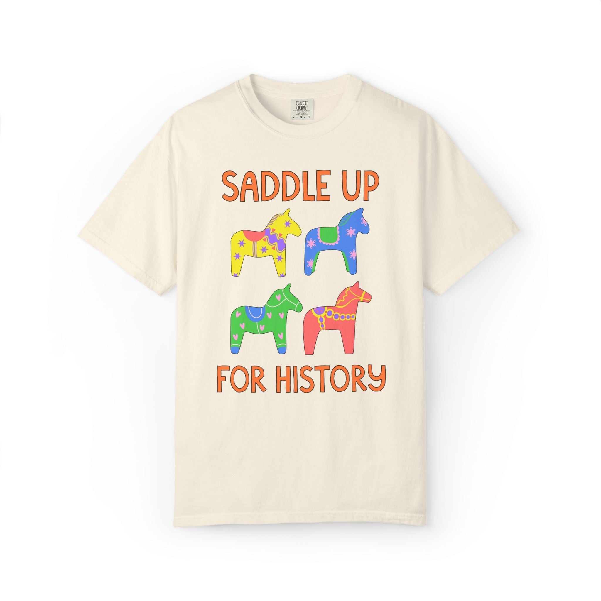 Saddle Up for History: Cute History Teacher, Matching History Department Shirt, Silly Dreamcore Aesthetic Tee with Horses, New Teacher Gift - Opal and June
