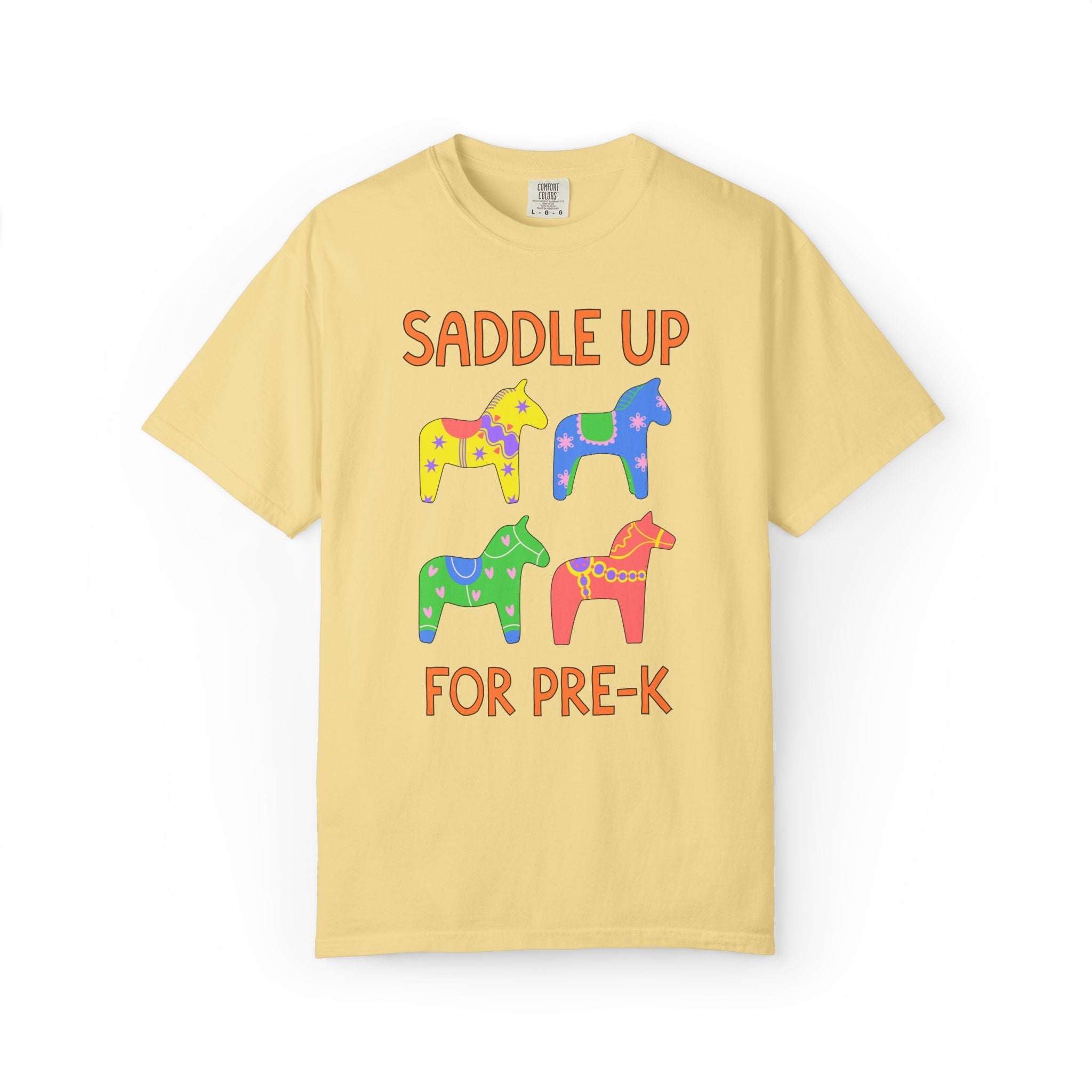 Saddle Up for Pre-K: Cute Preschool Teacher Matching Preschool Office Staff Tee, Silly Dreamcore Aesthetic Tee with Horses, New Teacher Gift - Opal and June