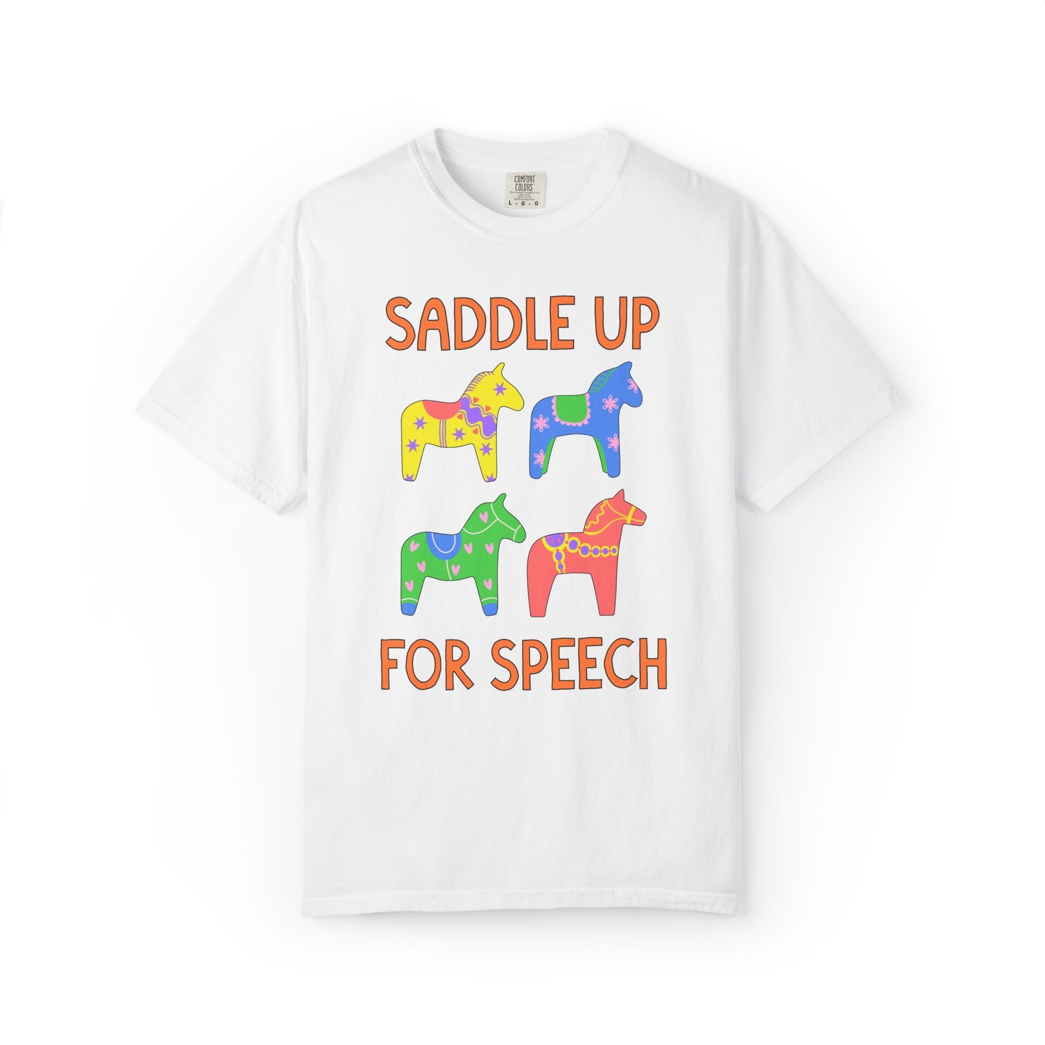 Saddle Up for Speech: Cute Speech Therapist or Speech Office T-Shirt, Silly Dreamcore Aesthetic Tee with Horses, New SLP Therapist Gift - Opal and June