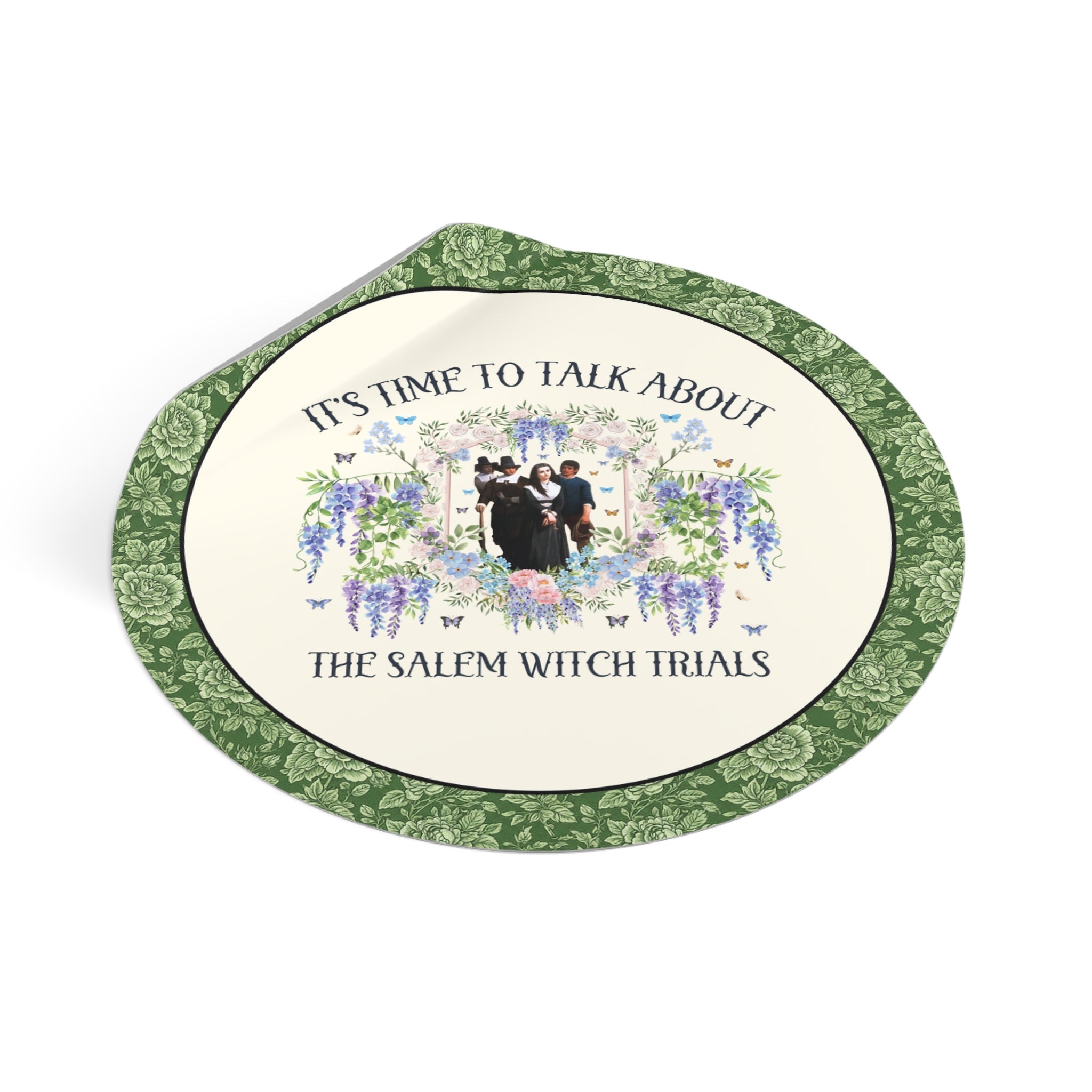 Salem Witch Trials Spooky History Buff Sticker with Flowers, Witchy History Lover Sticker, Early American History Spooky Season Decal - Opal and June