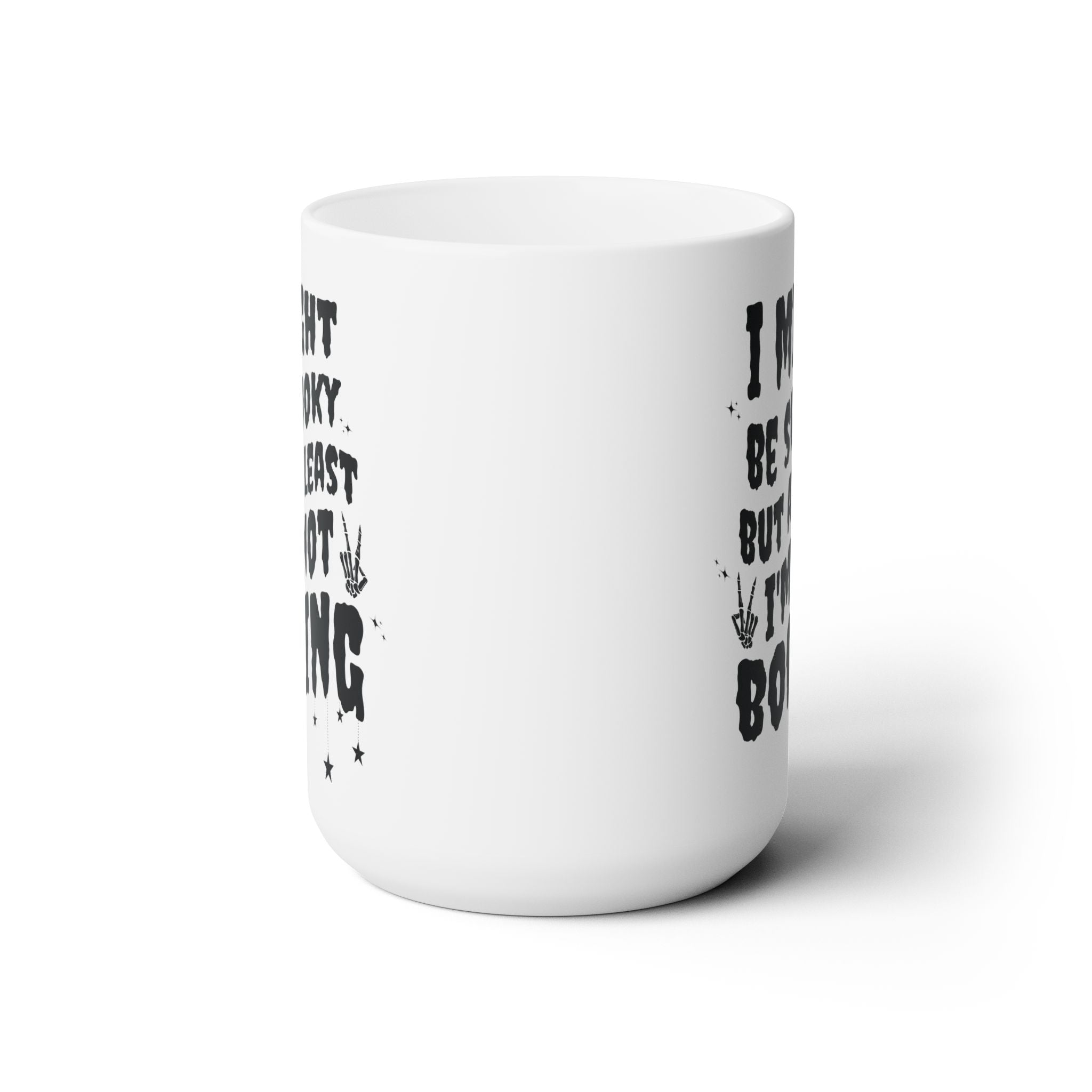 Sarcastic Halloween Coffee Mug for Spooky Season: 15 Oz Coffee Mug with Skeleton Hand and Stars, Funny Boho Celestial Haunted Mug for Her - Opal and June