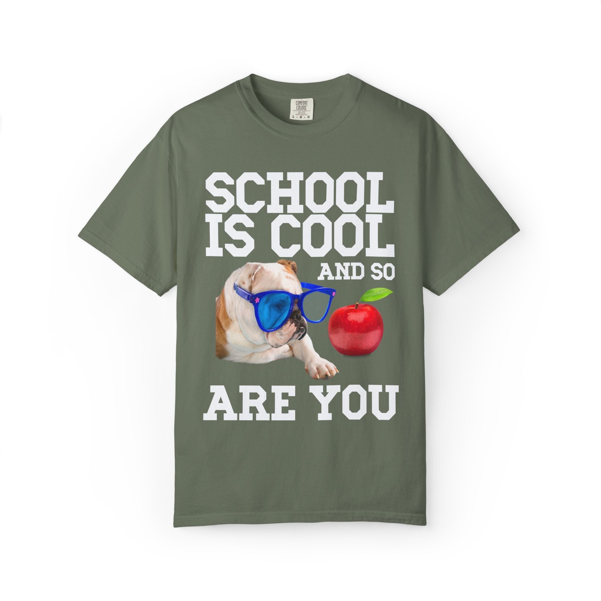 School is Cool and So Are You: Cute Bulldog Lover Animal Tee Shirt for First Day of School, Funny Matching Teacher Tee Shirt with Bulldog - Opal and June