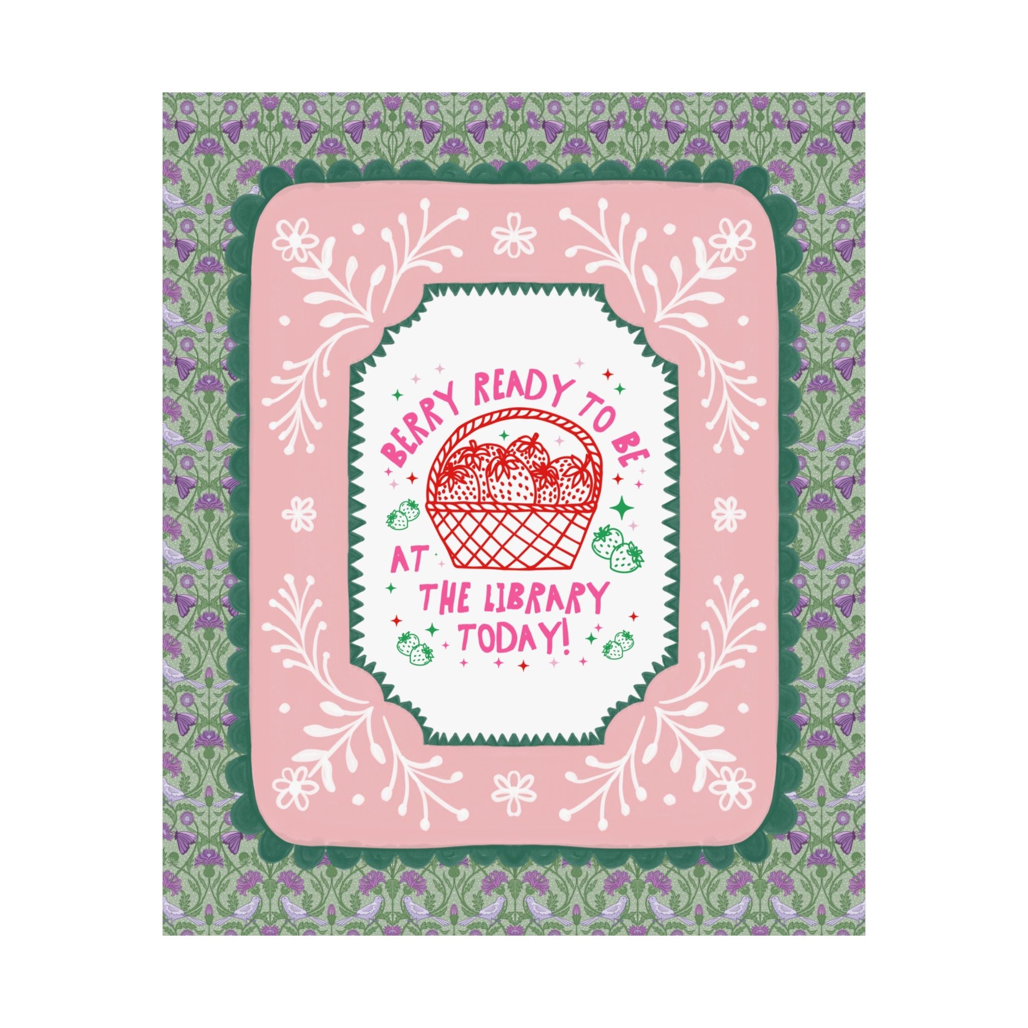 School Librarian Strawberry Basket Poster Print, Back to School: Berry Ready, Colorful 90s Aesthetic Matching Teacher Wall Decor, New School Year - Opal and June