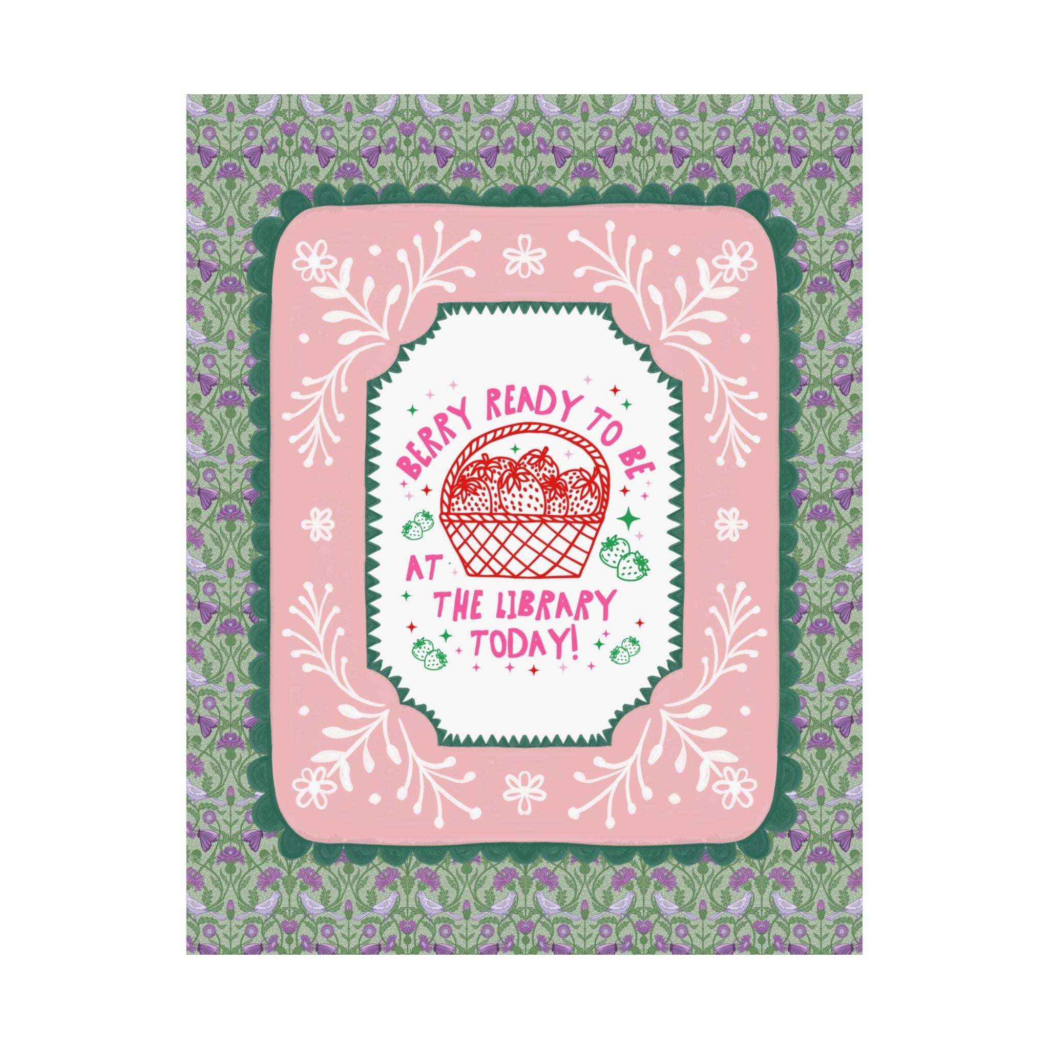 School Librarian Strawberry Basket Poster Print, Back to School: Berry Ready, Colorful 90s Aesthetic Matching Teacher Wall Decor, New School Year - Opal and June